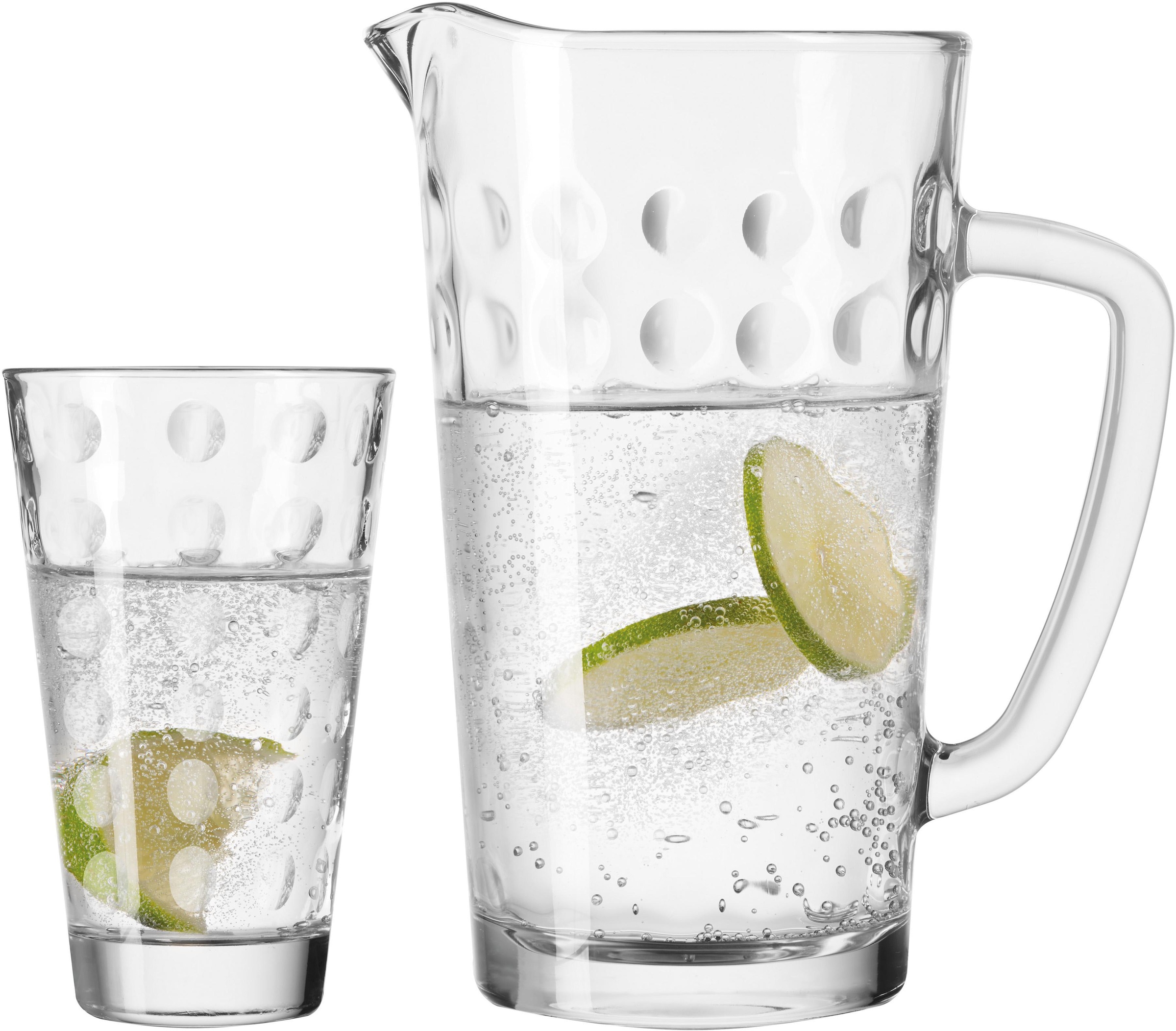 LEONARDO Gläser-Set »Optic«, (Set, 5 tlg., 1 Krug, 4 Becher), 1 Krug, 4 Becher