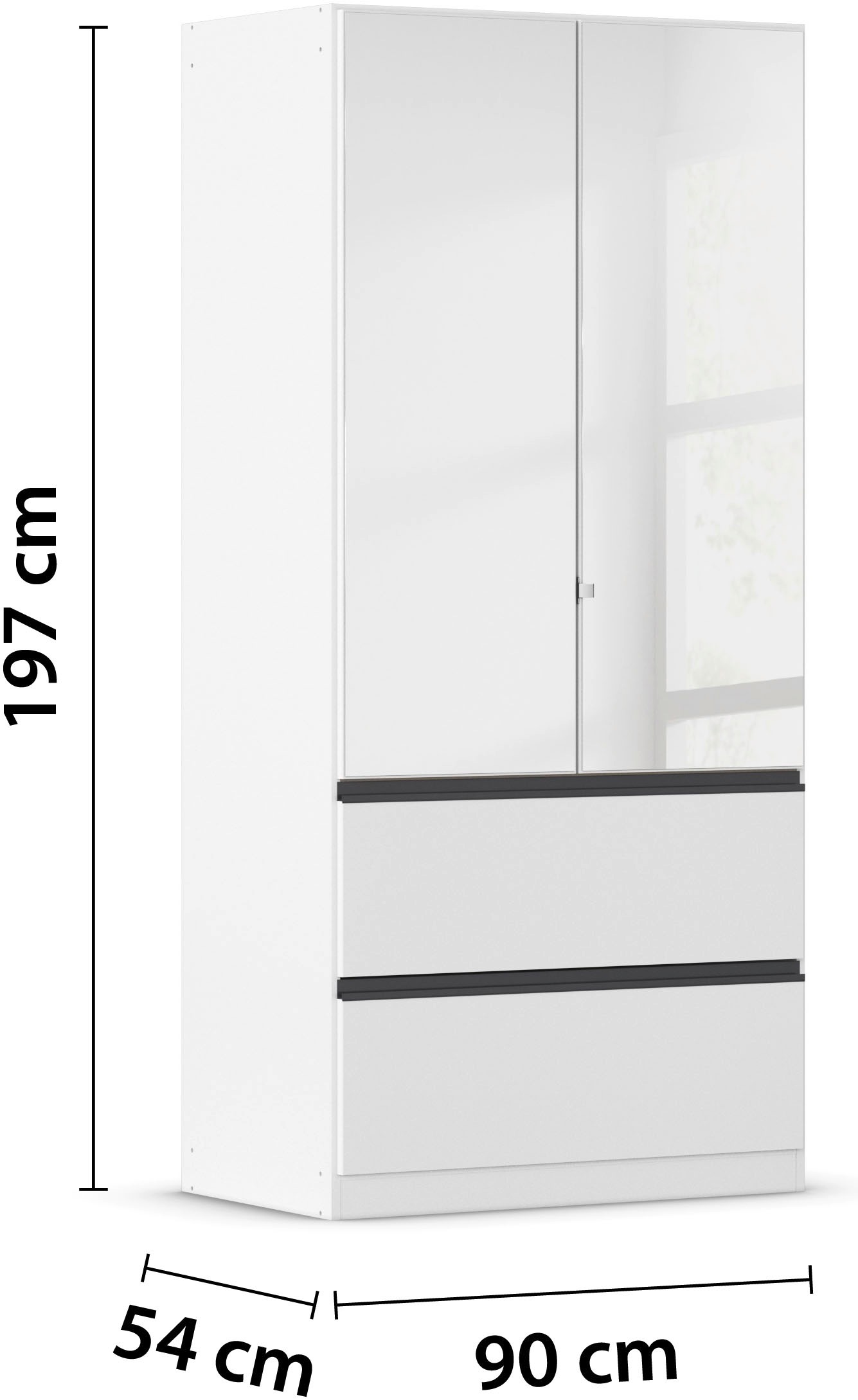 rauch Drehtürenschrank »Kleiderschrank Schrank Garderobe Wäscheschrank COSTA in 3 Breiten«, mit Spiegel, grifflose Front und Push-to-Open Funktion MADE IN GERMANY