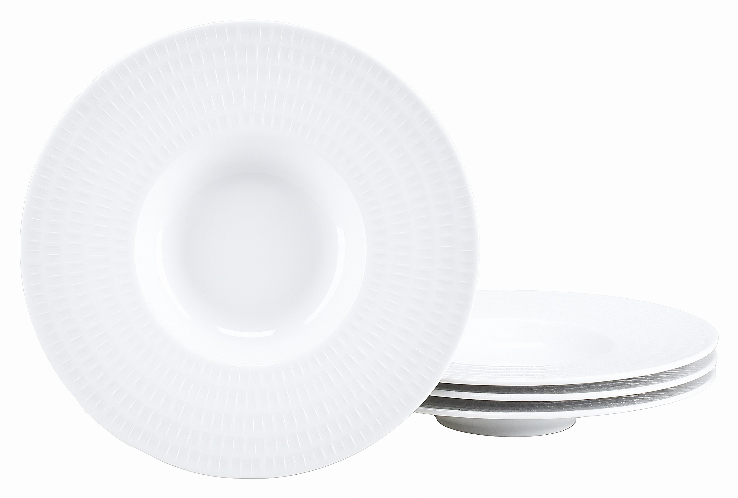 CreaTable Teller "Show Time Stripes weiß, Gourmetteller, 4-tlg." Moderne Formgebung, Fine Dining-Charakter, Relief Oberfläche