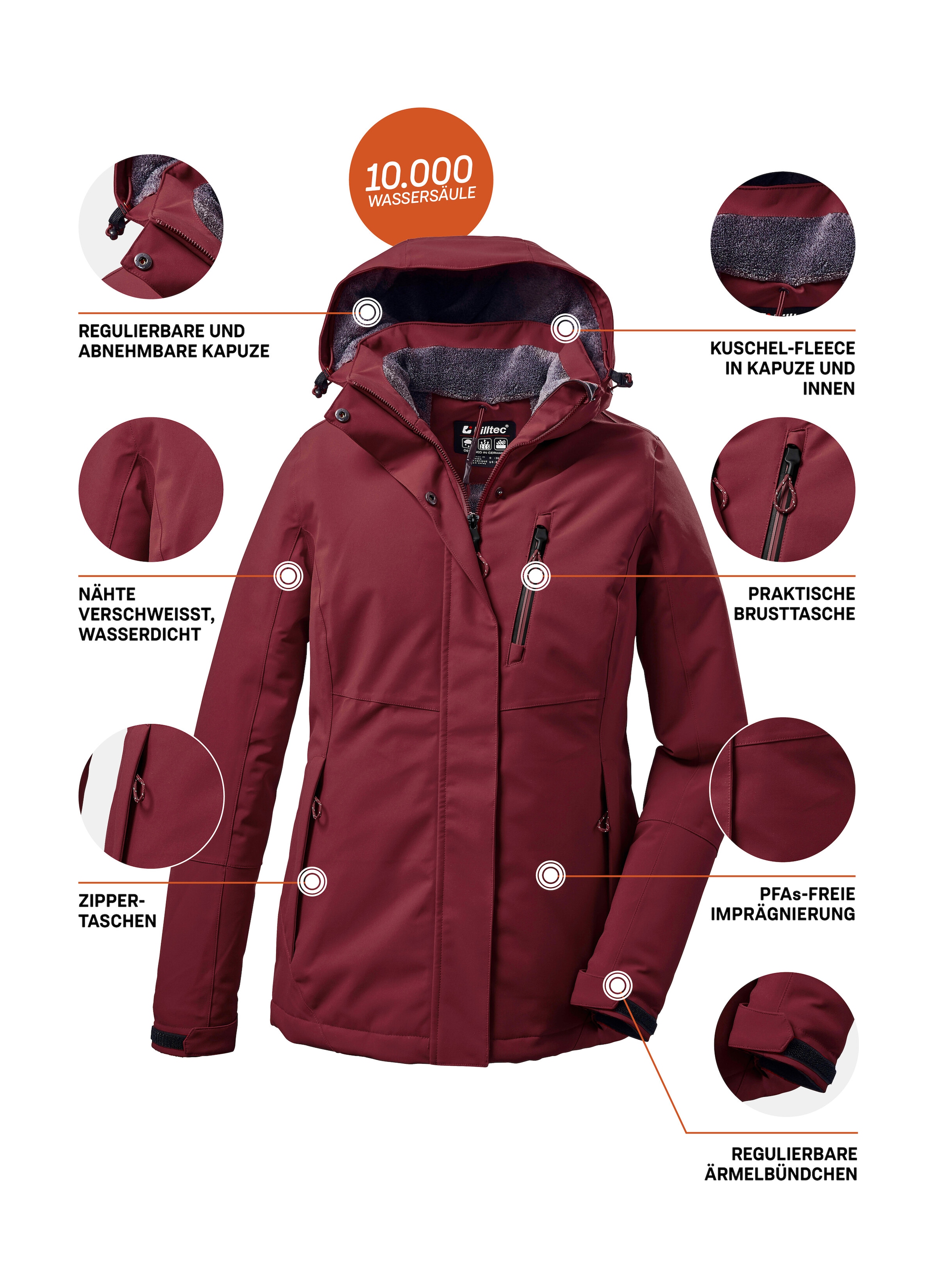 Killtec Outdoorjacke »KOW 140 WMN JCKT«, Wasserdichte Damenjacke, atmungsaktiv, abnehmbare Kapuze