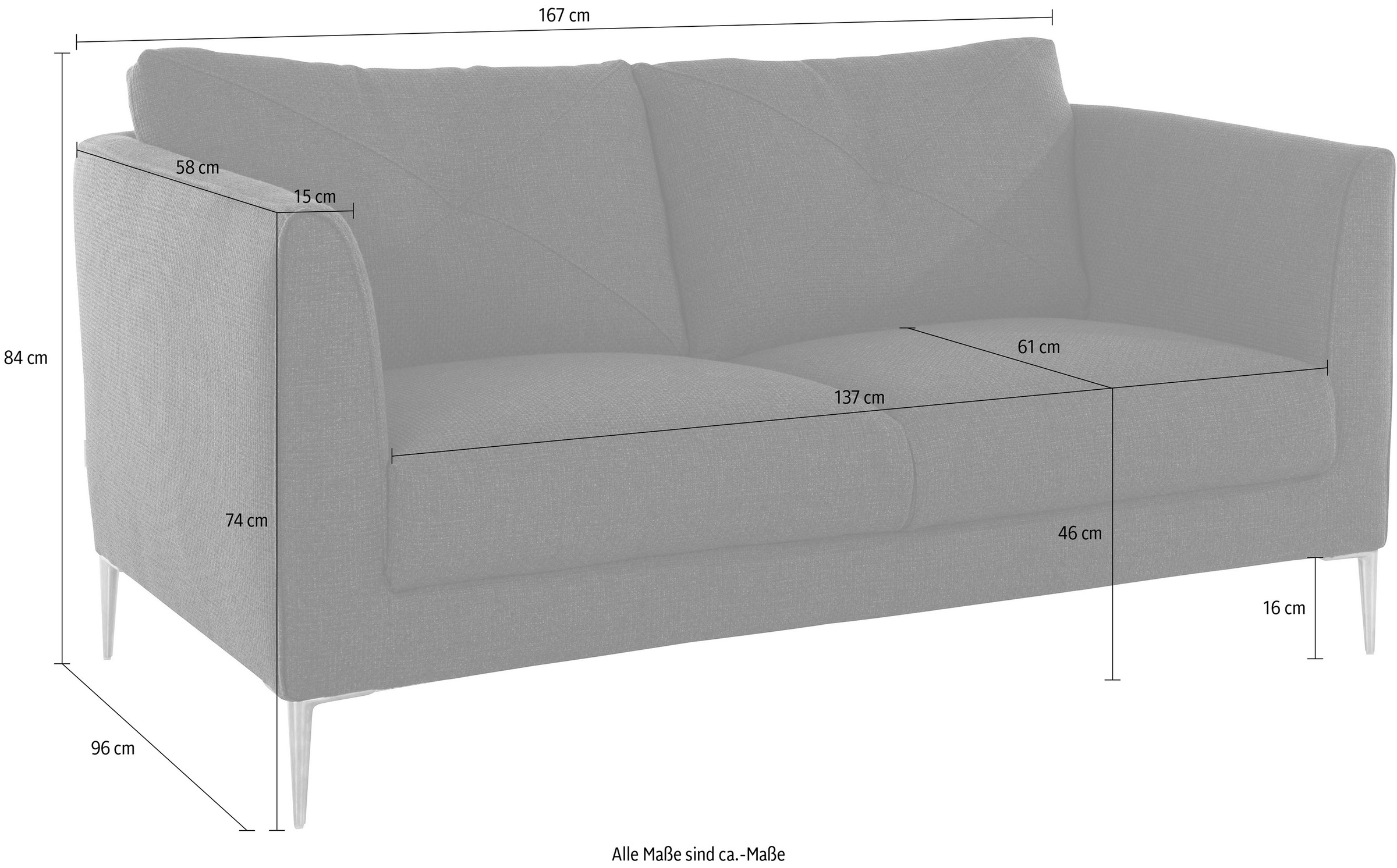 Guido Maria Kretschmer Home&Living 2-Sitzer »Chilltime«, mit eleganter Kreuznaht in den Rückenkissen, Breite 167 cm