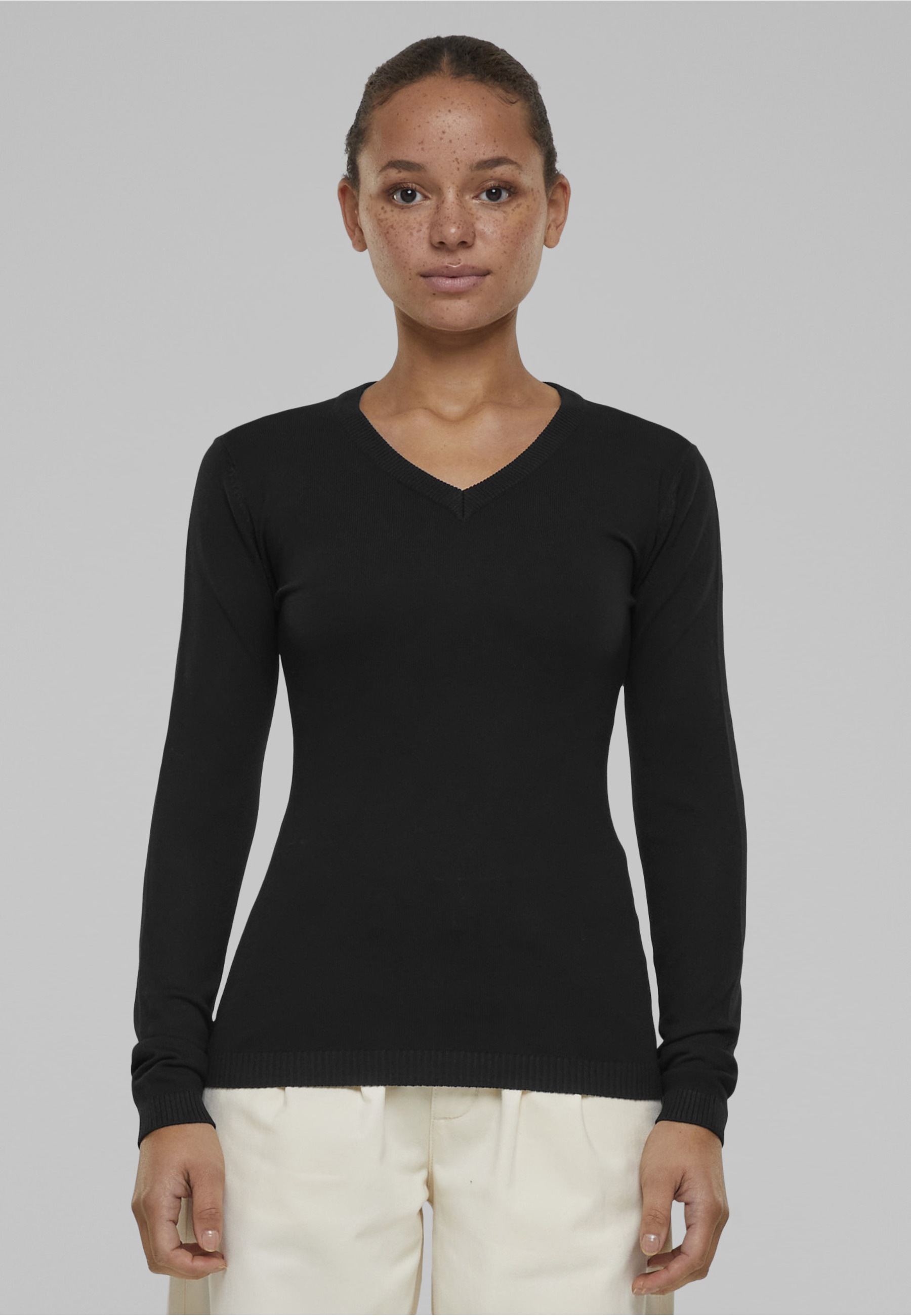 URBAN CLASSICS Sweatshirt »Urban Classics Damen Ladies Knitted V-Neck Sweater«, 1 Stk.
