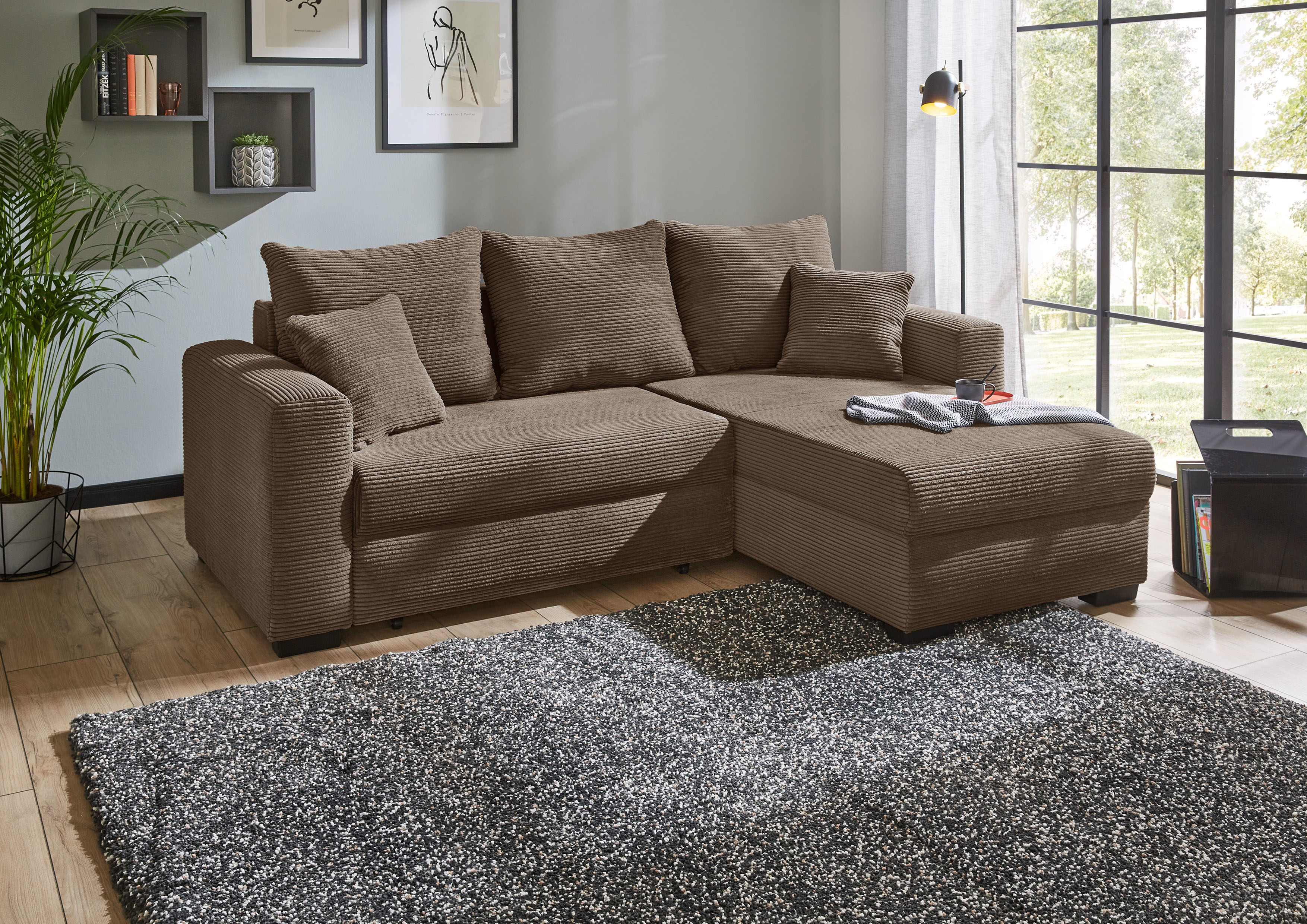 Jockenhöfer Gruppe Ecksofa "Ecksofa Elmau, Größe Ottomane: L, B:235cm" mit Schlaffunktion, Bettkasten & 2 Zierkissen