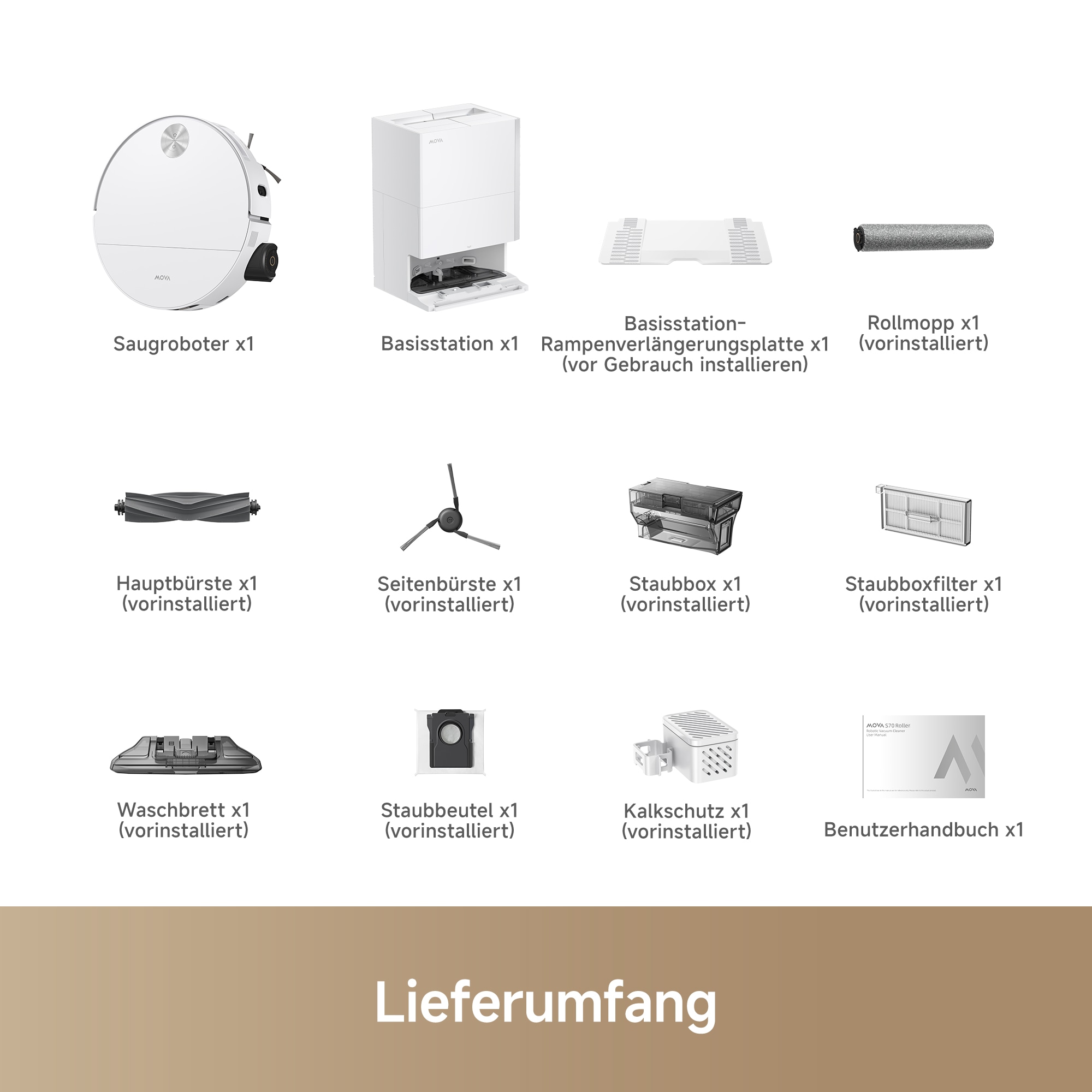Mova Saugroboter »S70 Roller, Saugroboter mit 28.000Pa Saugkraft und HydroForce-Wischen,« MaxiReach-Technologie, CovertSense-Navigation, 90mm Flaches Gehäuse
