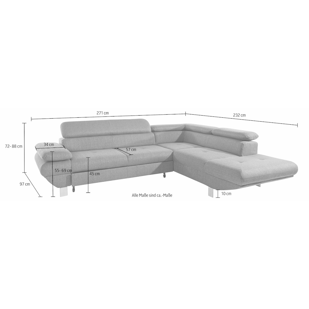 exxpo - sofa fashion Ecksofa »Vinci, L-Form«, wahlweise mit Bettfunktion