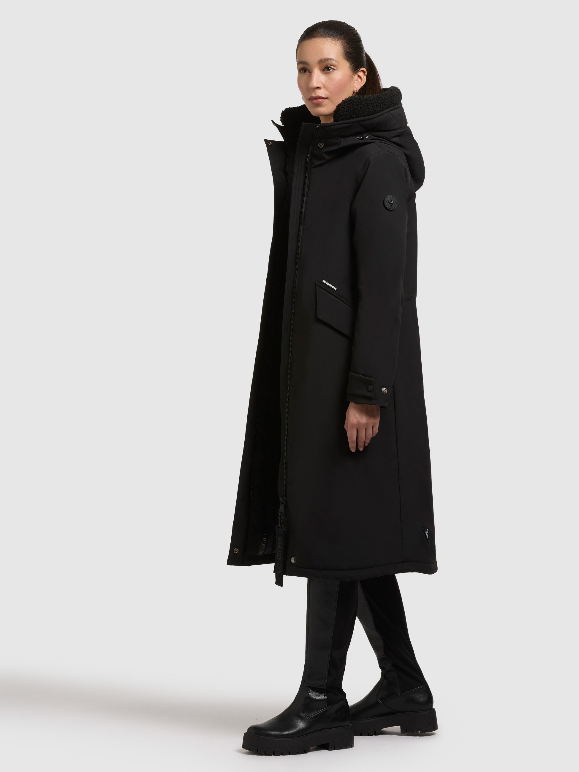 KHUJO Damen Wintermantel "AGNETA2"schwarz, Gr. XS, unifarben, 100% Polyester, Mäntel