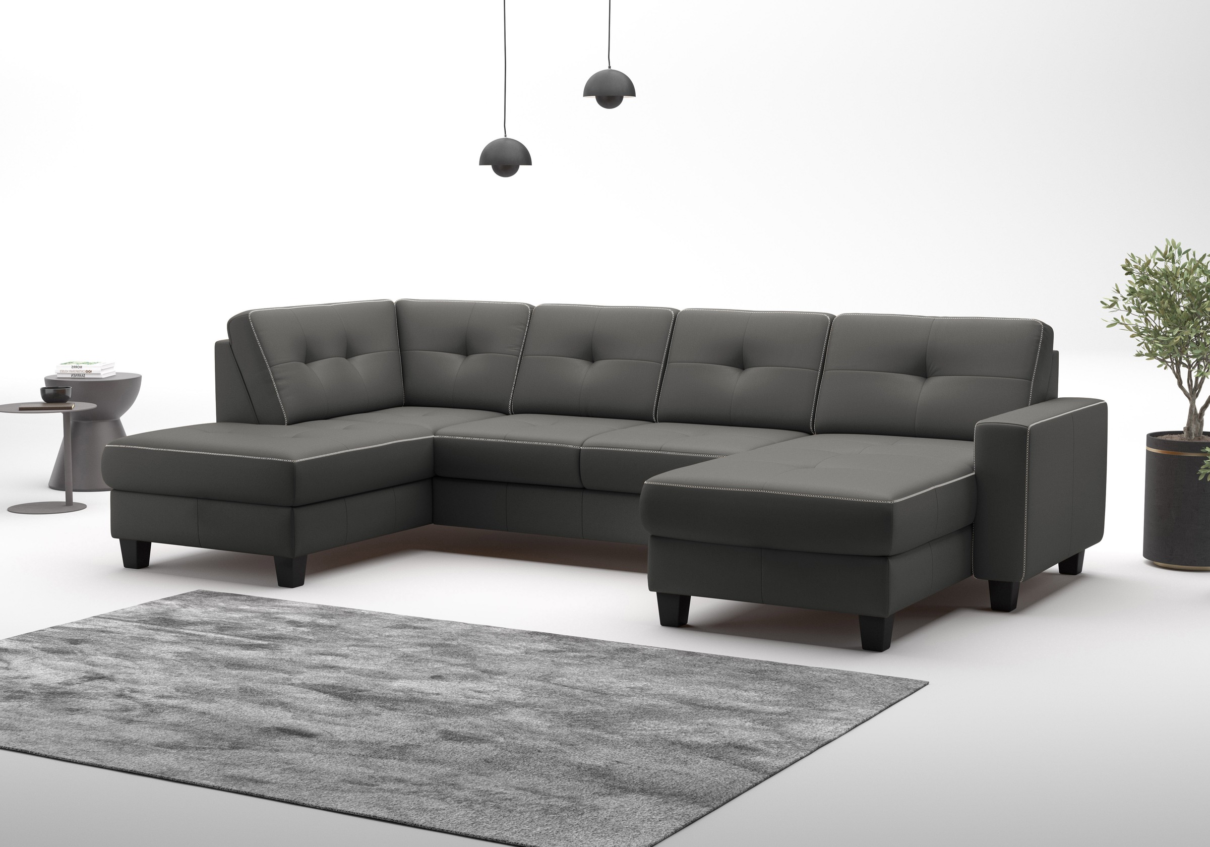 Wohnlandschaft HOME AFFAIRE "Varese", grau (anthrazit), B:304cm H:91cm T:170cm, Sofas, Wohnlandschaft, wahlweise mit Bettfunktion und Bettkasten 7