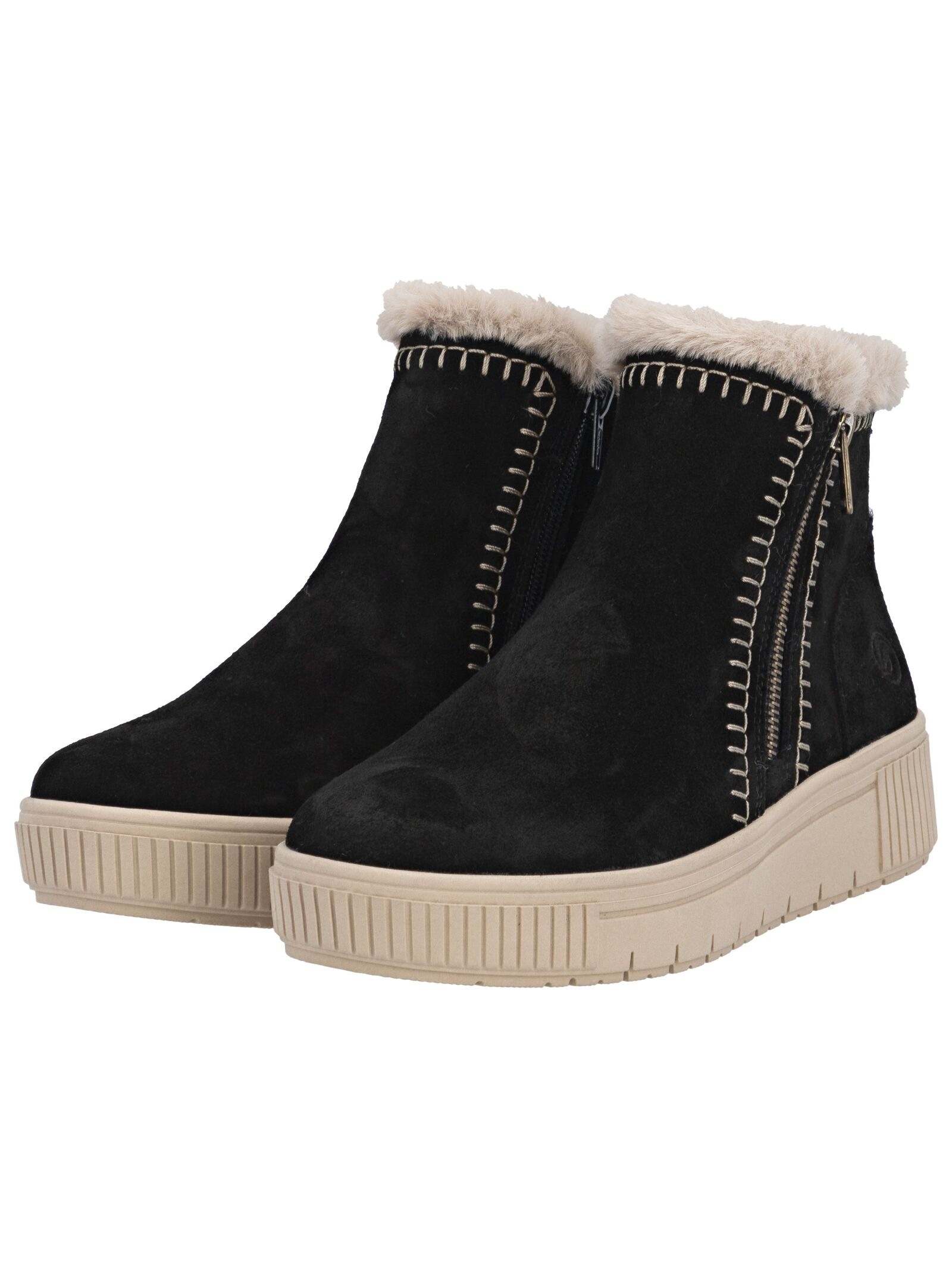 Plateaustiefelette REMONTE "Remonte Stiefelette Leder", Damen, Gr. 40, schwarz, beige, Leder, Schuhe 6