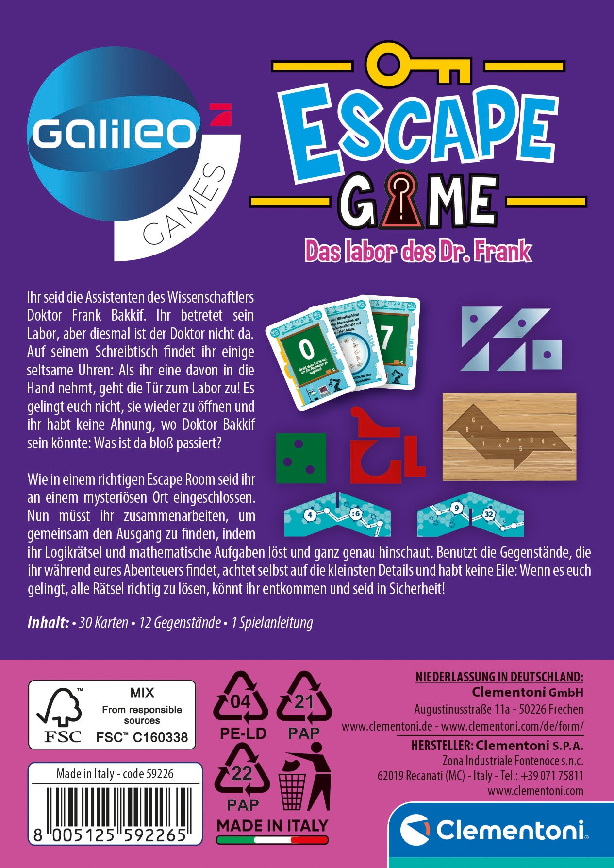 Clementoni® Spiel »Galileo, Escape Game Das Labor des Dr. Frank«, Made in Europe