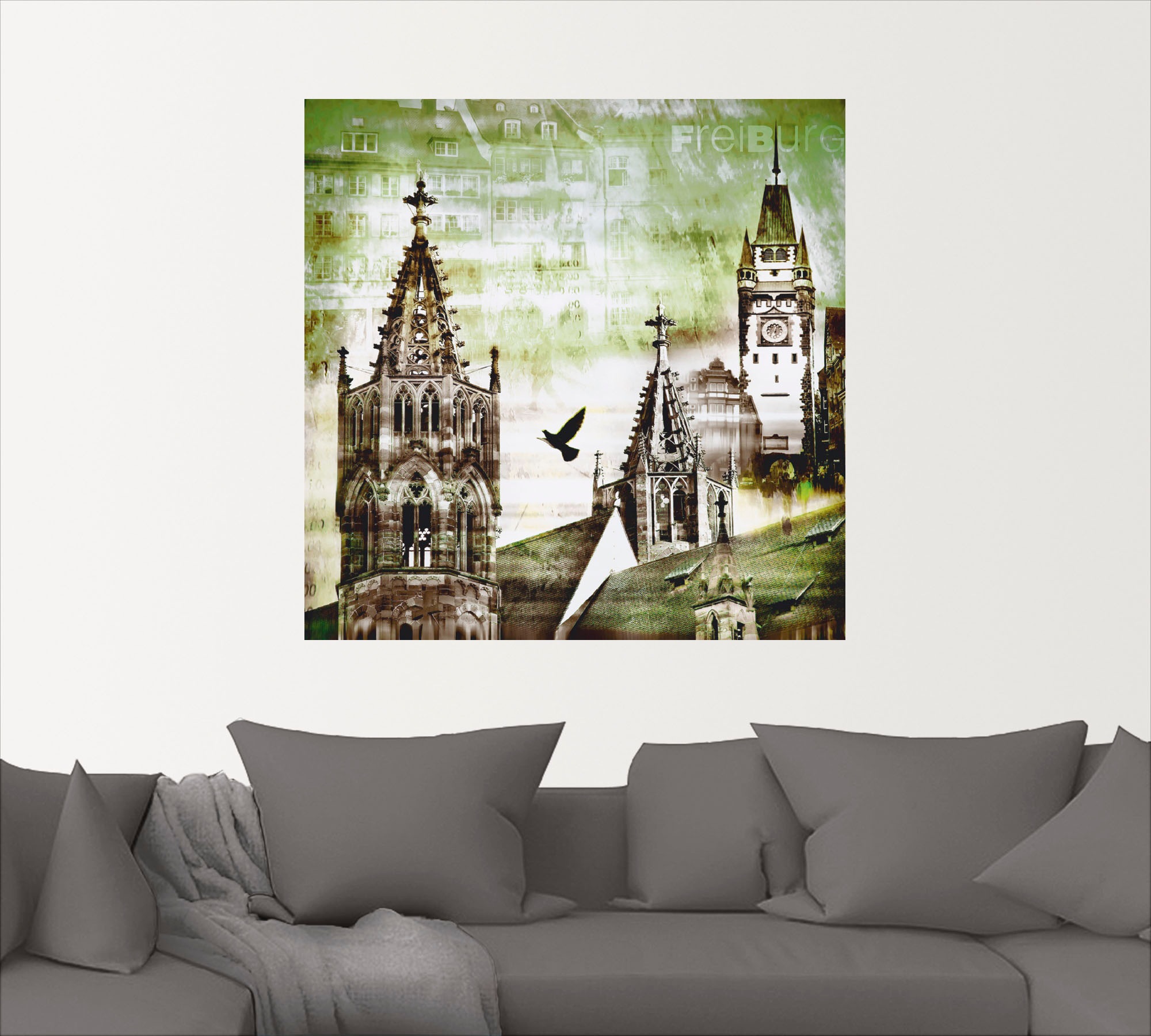 Artland Poster »Freiburg Skyline Abstrakte Collage«, Architektonische Elemente, (1 St.), als Leinwandbild, Wandaufkleber oder Poster in versch. Größen