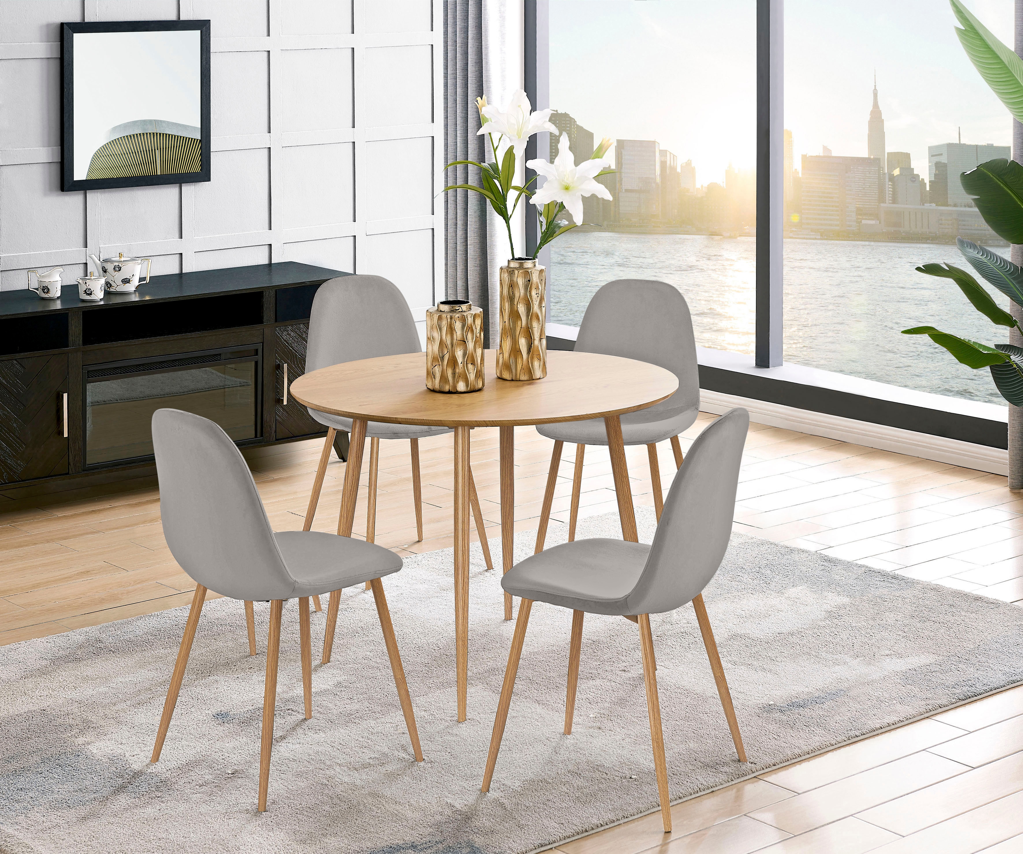OTTO home Essgruppe "Eadwine, Sitzgruppe Esstisch plus 4 Esszimmerstühle" Esstisch plus 4 Esszimmerstühle