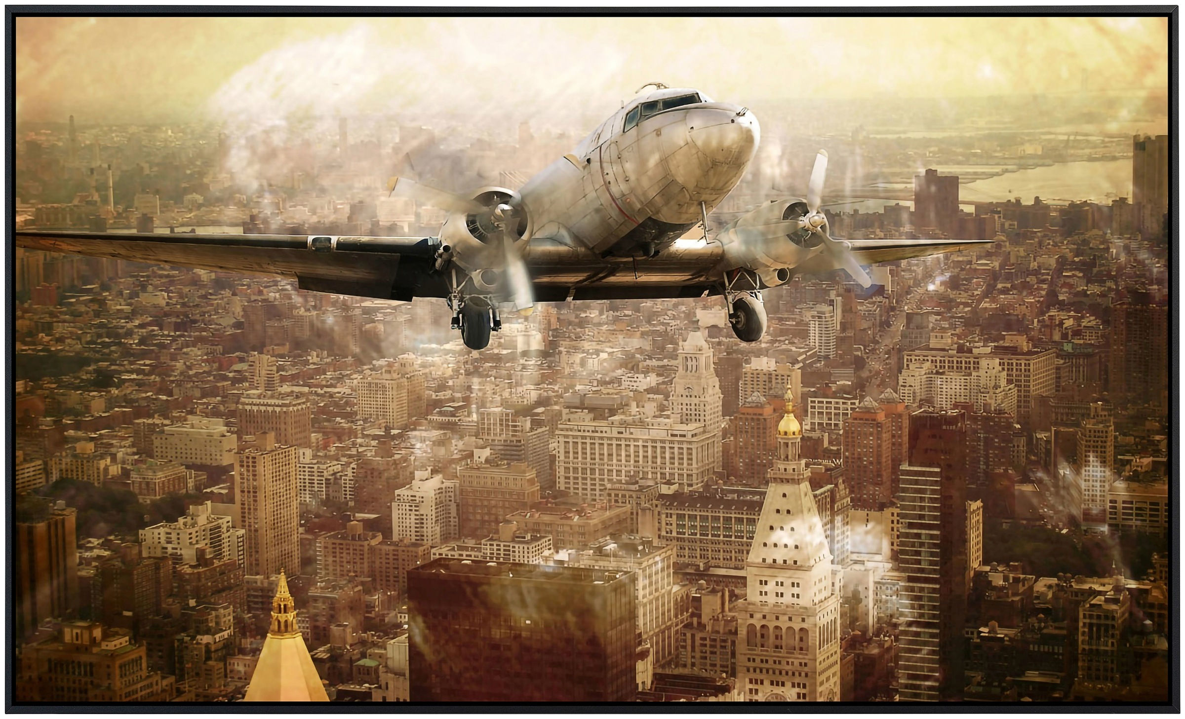 Papermoon Infrarotheizung »Flugzeug über Stadt«, sehr angenehme Strahlungswärme