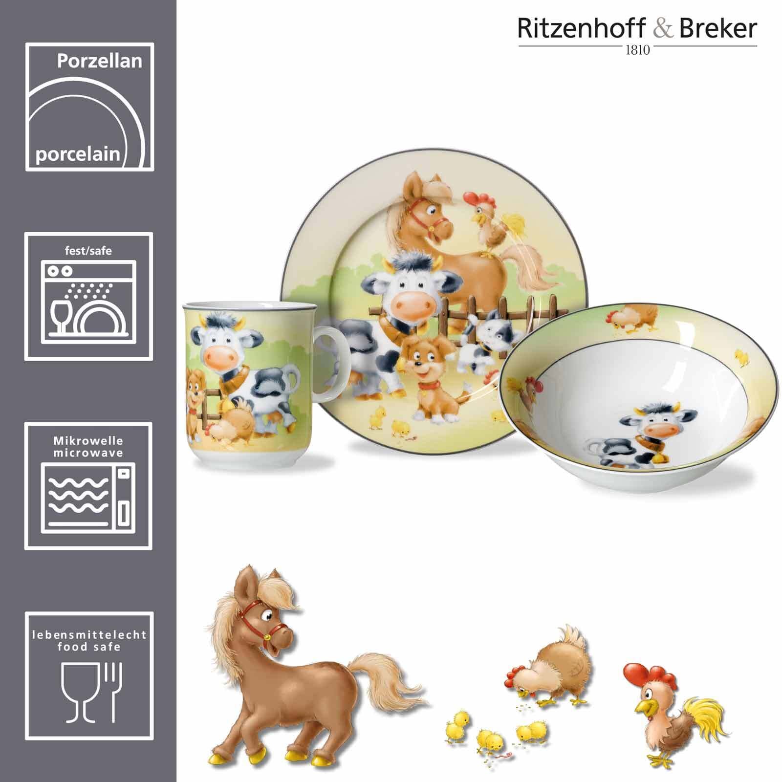 Ritzenhoff & Breker Kindergeschirr-Set »Kindergeschirr mit Besteck Hoftiere bunt« Spülmaschinengeeignet