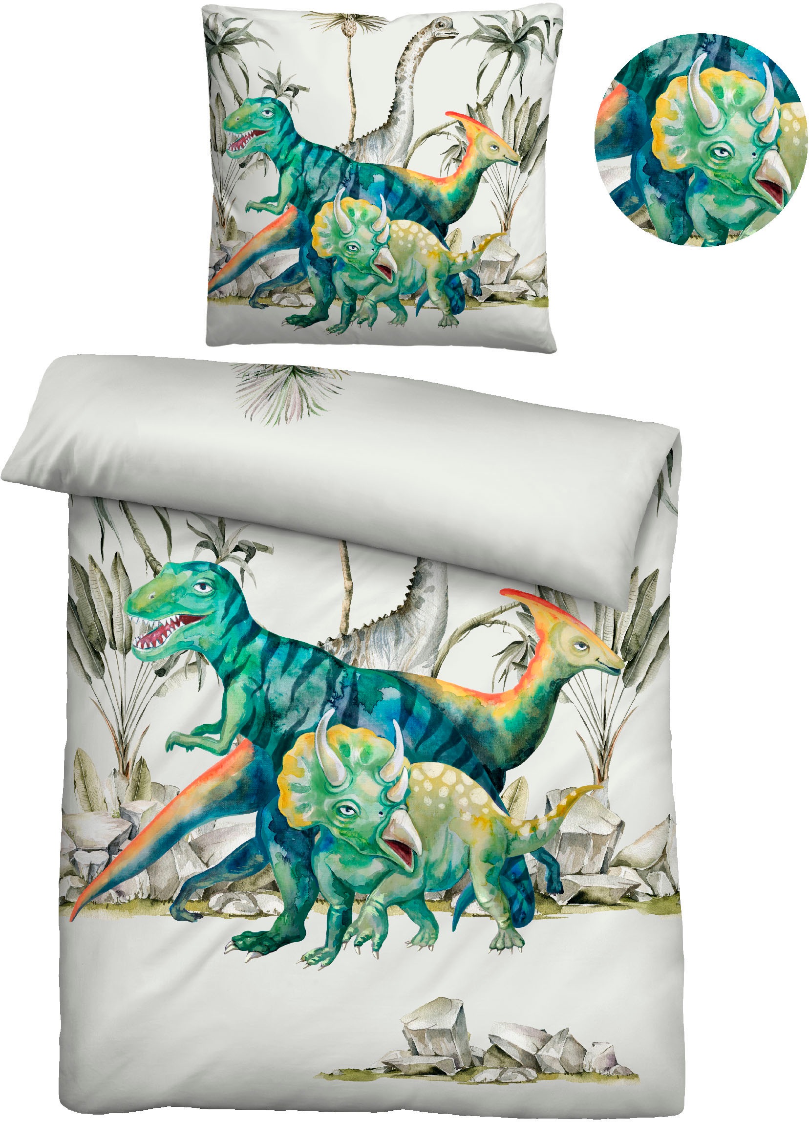 Biberna Kinderbettwäsche »Dinos«, 135/200+80/80 cm, atmungsaktiv, 100% Baumwolle, Reißverschluss