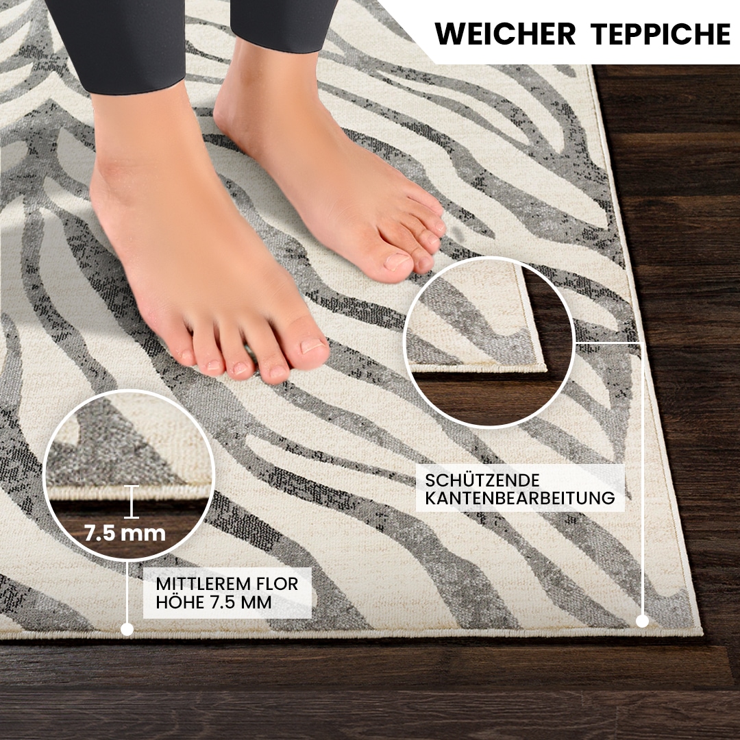 Livabliss Teppich »LUANDA«, rechteckig, 11 mm Höhe, Skandinavischer Teppich, Boho Wohnzimmerteppich/Läufer im Zebra Muster