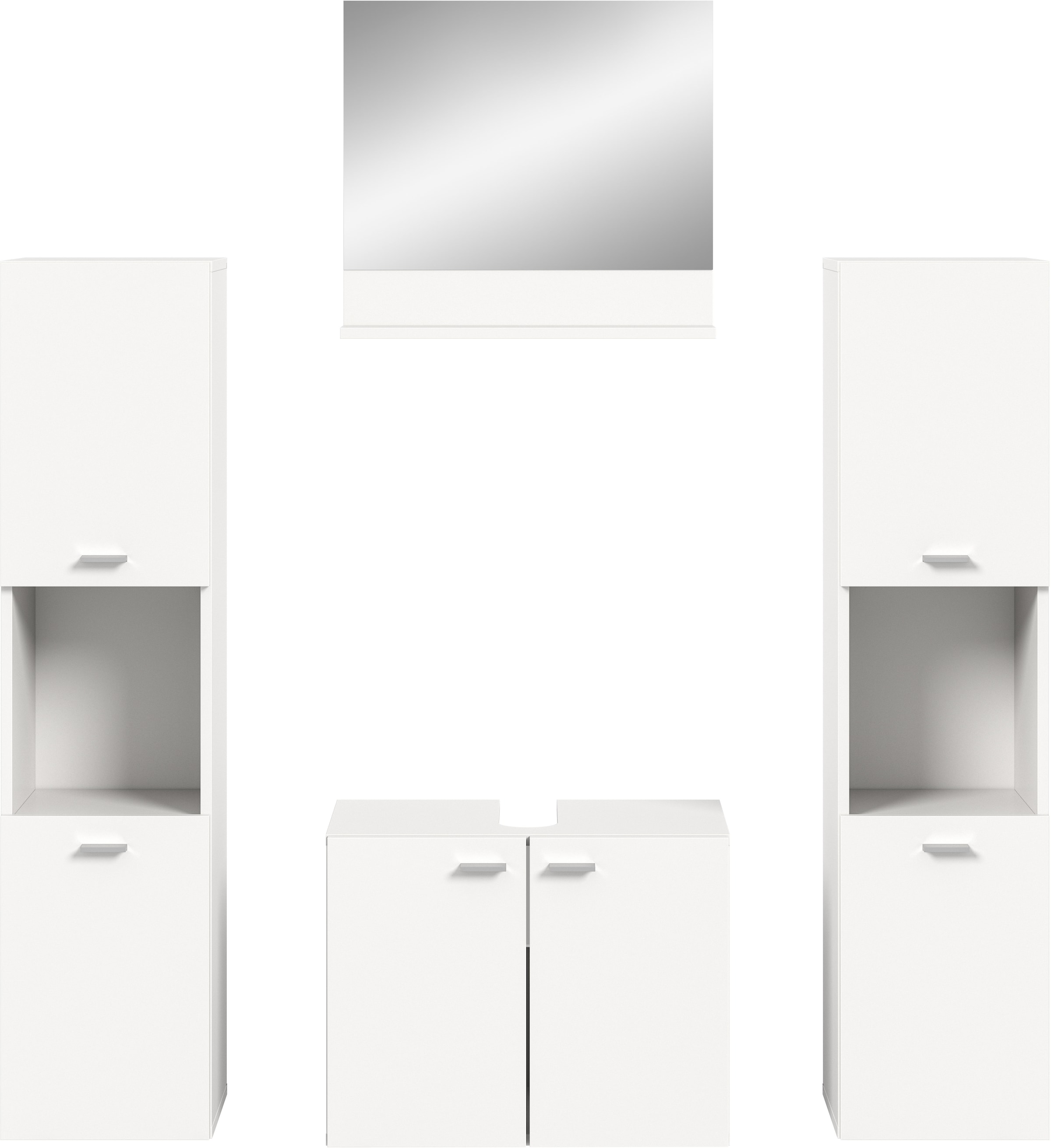 welltime Badmöbel-Set »Tampa, Breite 137cm, 4-teilig«, (4 St.), Waschbeckenunterschrank, Spiegel, Hochschrank