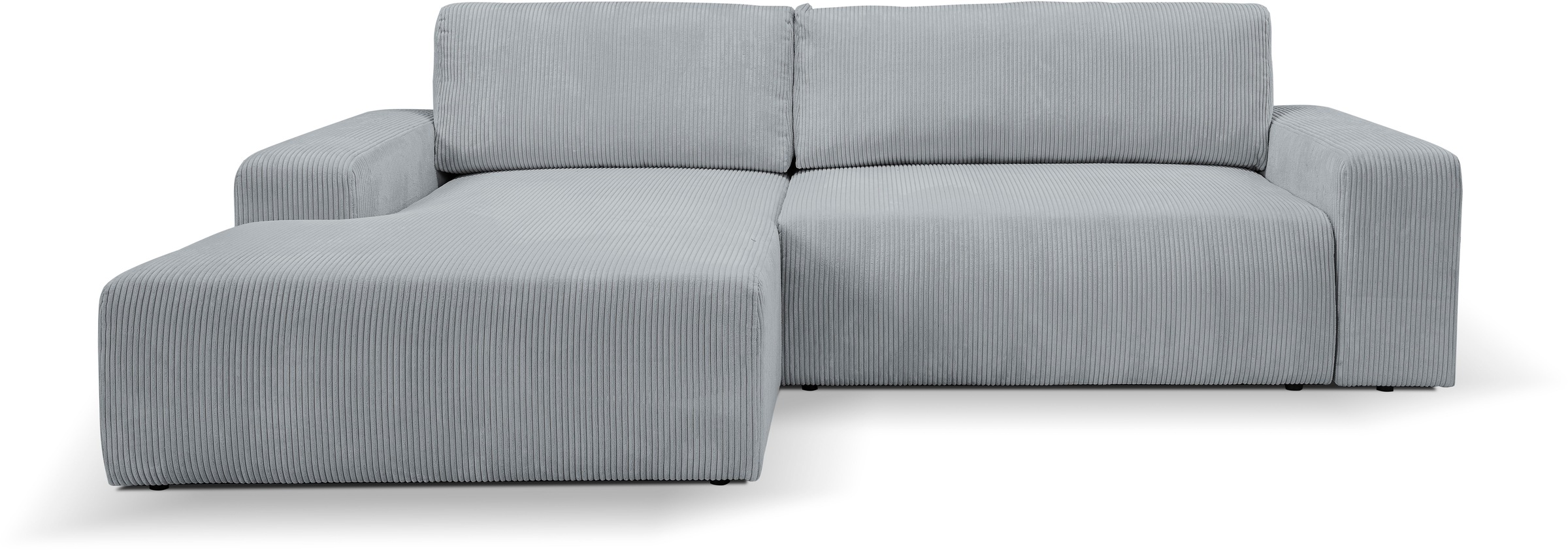 WERK2 Ecksofa »Rotterdam-L, kuschelweicher Cord oder Breitcord, L-Form, Breite 267 cm«, Design Ecksofa mit Schlaffunktion & Bettkasten, Cord, Grau