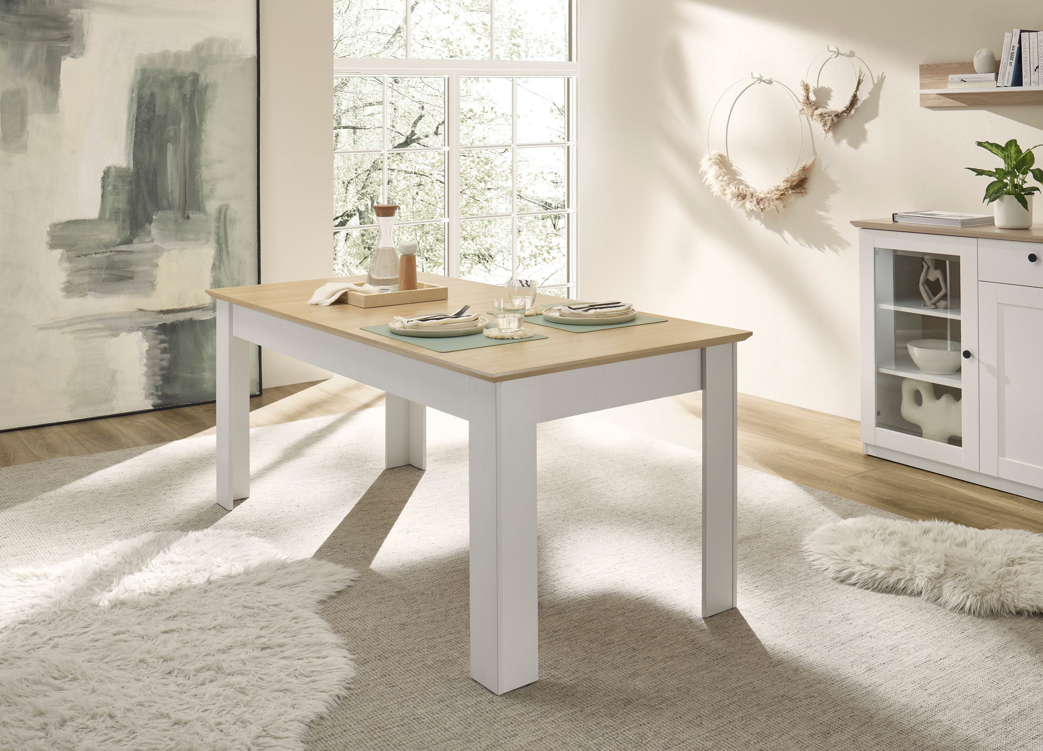 OTTO home Esstisch "Brest, Tisch im Landhausstil, Wohnzimmertisch, Küchentisch" mit Auszugsfunktion, 180 cm ausziehbar auf 240 cm, Einlegeplatte