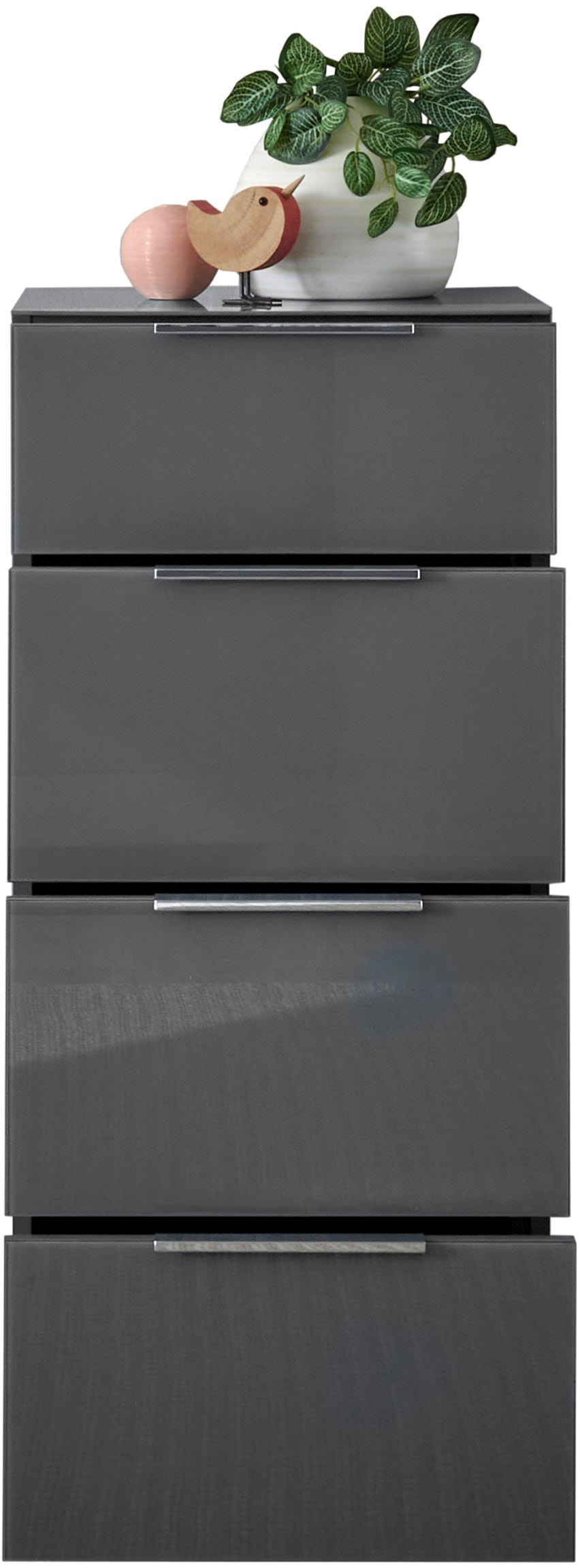HBZ Kommode »Santorin Mehrzweckschrank mit Schubkästen, BxHxT 45x99x40 cm«, (1 St.), Mit 4 Schubkästen mit Softclose, Glasfront und Glasoberboden