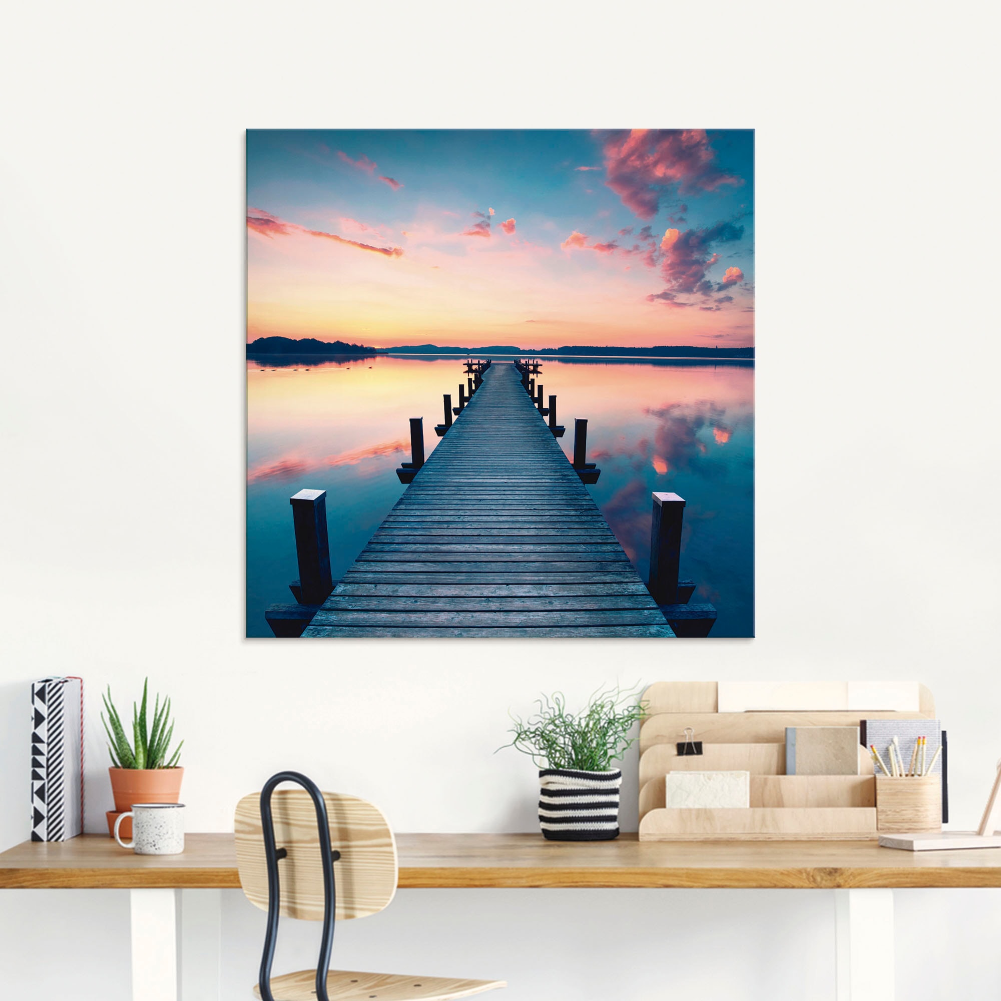 Artland Glasbild "Langer Pier am See im Sonnenaufgang" Gewässer 1 Stk. tlg. günstig online kaufen