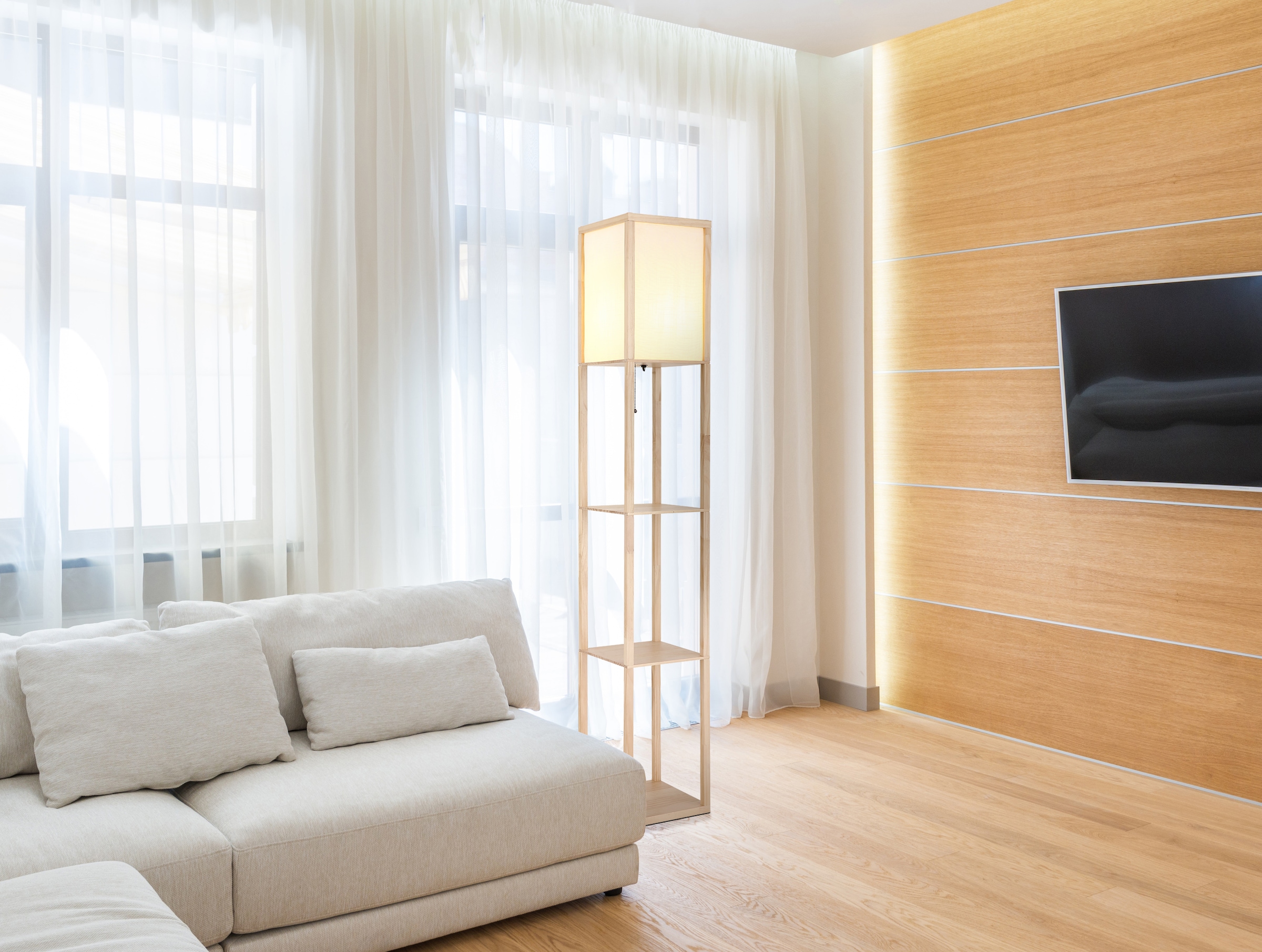 GLOBO LIGHTING Stehlampe »TABITHA« E27 1 Stk. Stehleuchte Holz hell mit weißem Textilschirm und Zugschalter