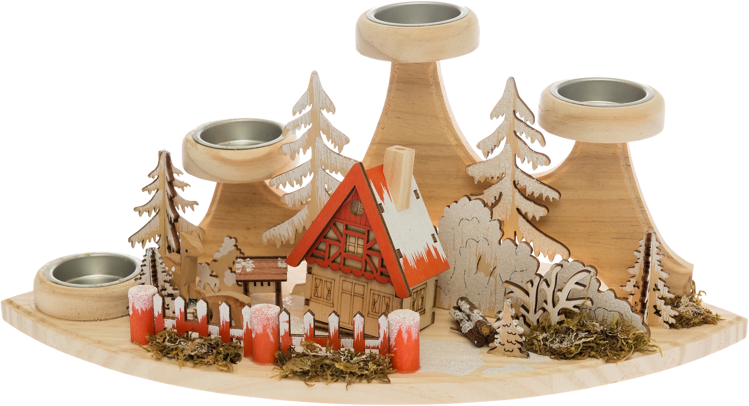 my home Teelichthalter "Weihnachtsdeko" Winterlandschaft aus Holz günstig online kaufen