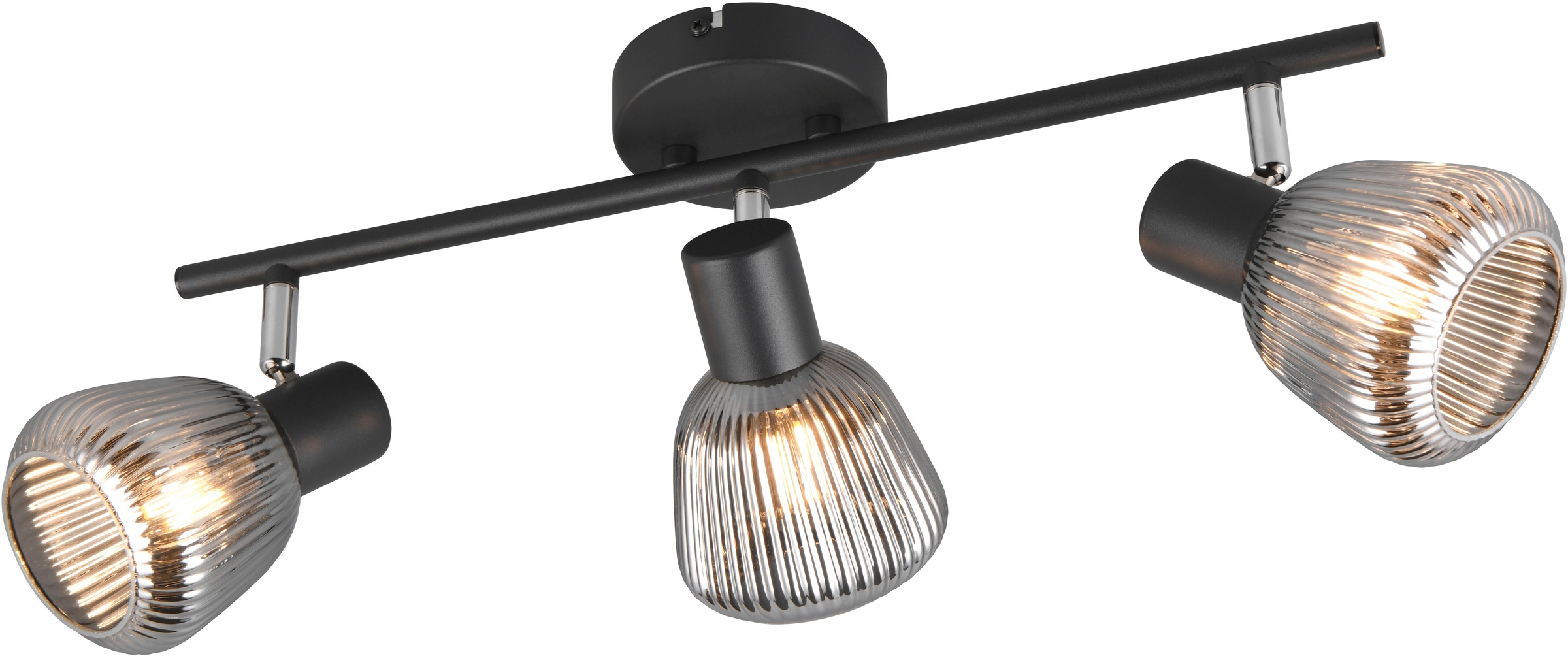 TRIO Leuchten Deckenstrahler »TARIFA, 3-flammiger Deckenspot mit Glasschirm, exkl 3xE14 max 10W«, 3 flammig, Leuchtmittel E14 | Leuchtmittel wechselbar, Glasschirm in Riffeloptik leicht verspiegelt, verstellbare Spots