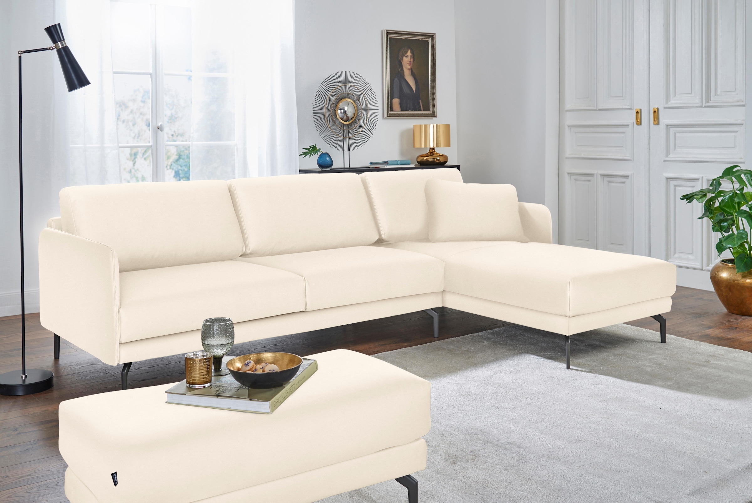 Creation BY ROLF BENZ Ecksofa »CR.450, Designecksofa, Polsterecke, L-Form«, Armlehne sehr schmal, Breite 234 cm, Alugussfüße in umbragrau
