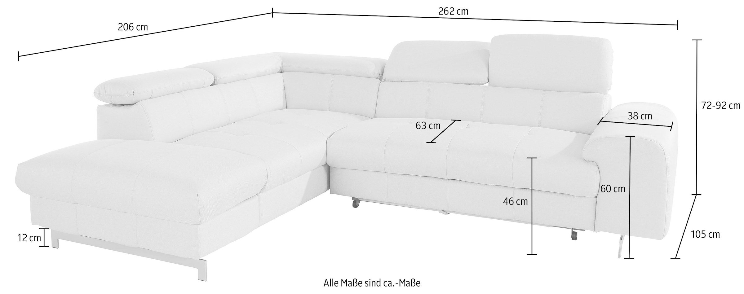 COTTA Ecksofa »Chef L-Form«, mit Kopfteilverstellung, wahlweise mit Bettfunktion