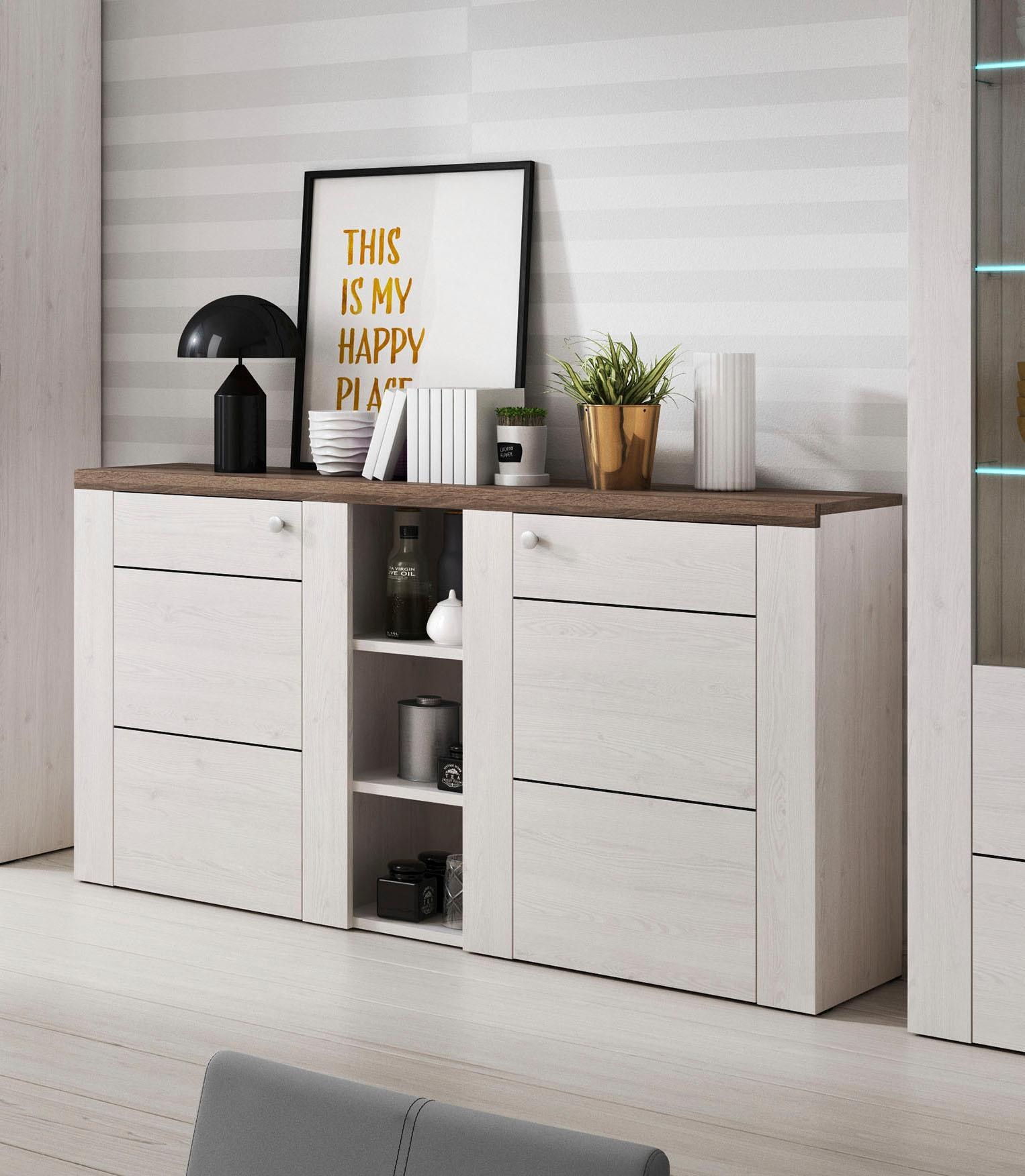 Home affaire Sideboard »Larona, zeitlose Kommode mit 2 Türen, Türkommode, Breite 155 cm,«, Höhe 84 cm, viel Stauraum, Anrichte mit dekorativer Rahmenoptik