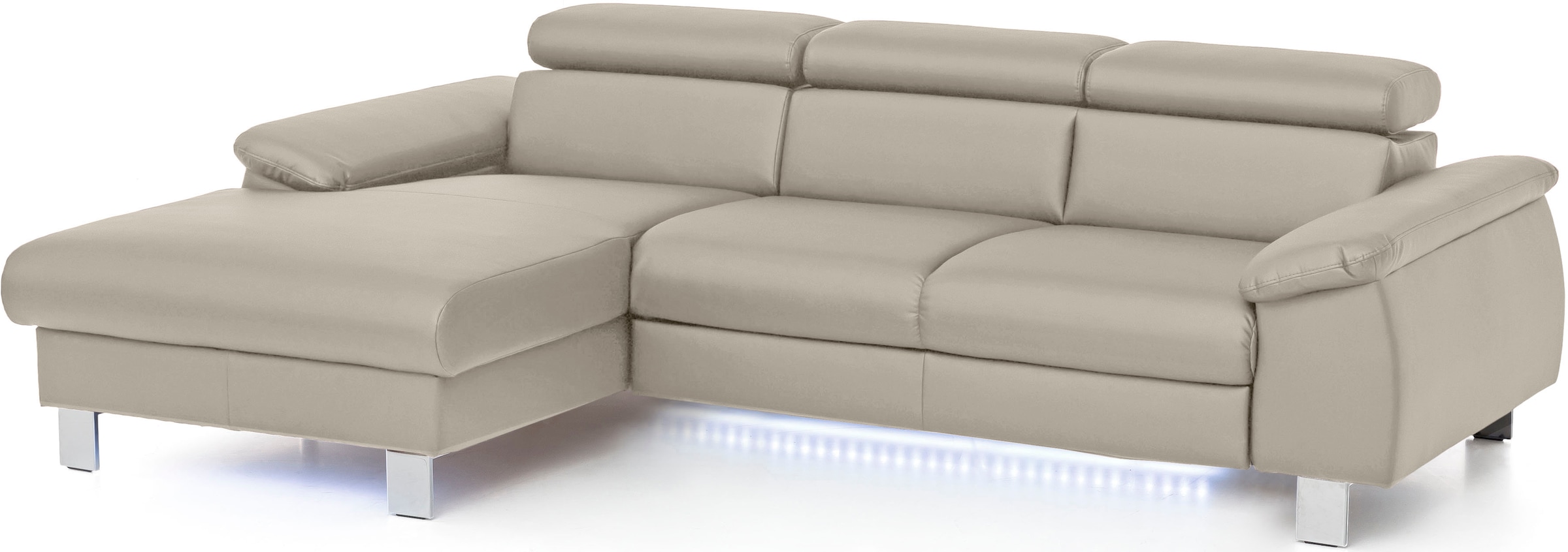 COTTA Ecksofa "Komaris L-Form,B:244cm, inkl. Kopfteilverstellung, Wellenunterfederung" optional mit Schlaffunktion und Bettkasten, plus opt. LED Beleuchtung