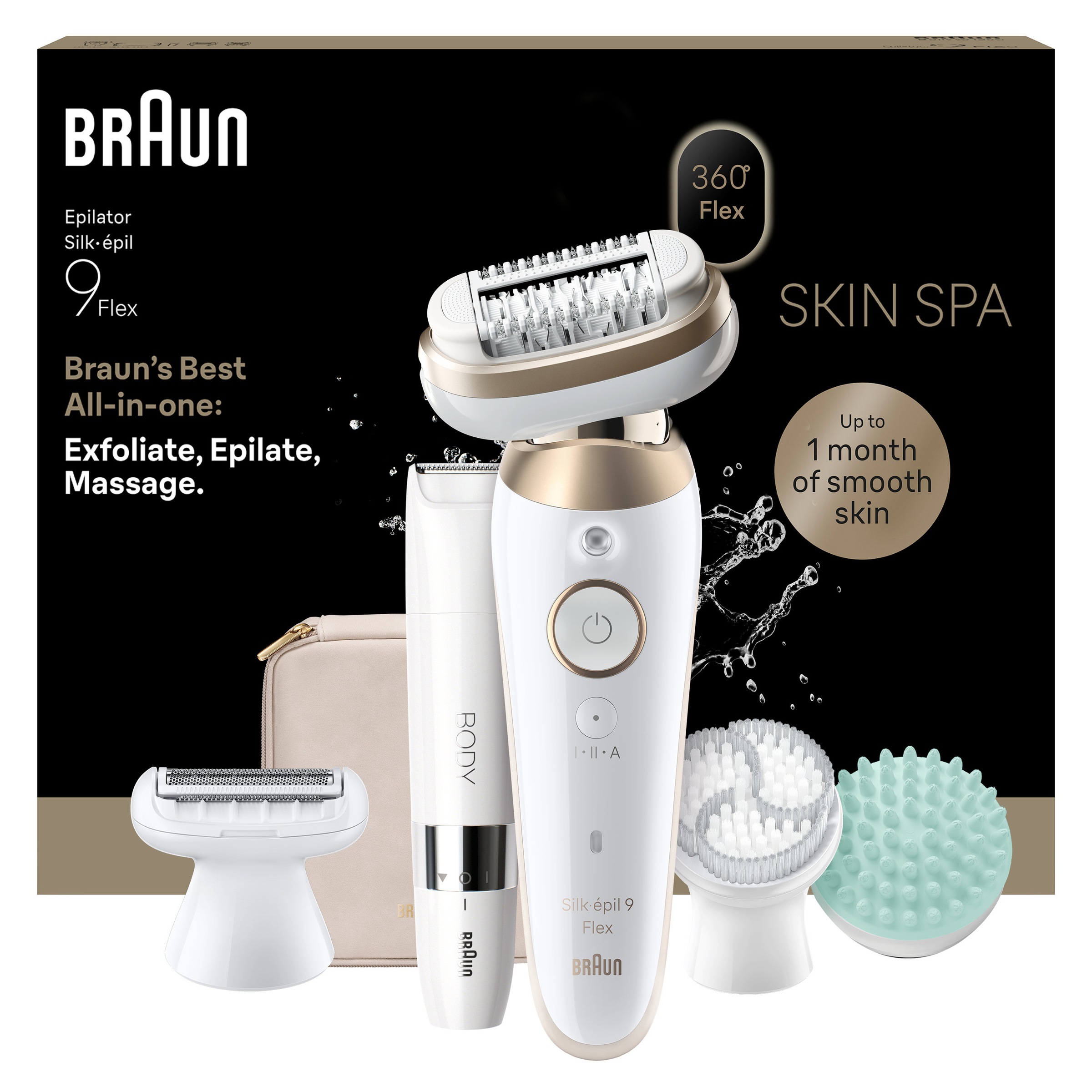 BRAUN Damen Epilierer "Silk-épil 9 SES9-481 3D"weiß, gold, Epilierer, Wet & Dry, All-in-One Set, 360 flexibler Kopf, mit Körpertrimmer