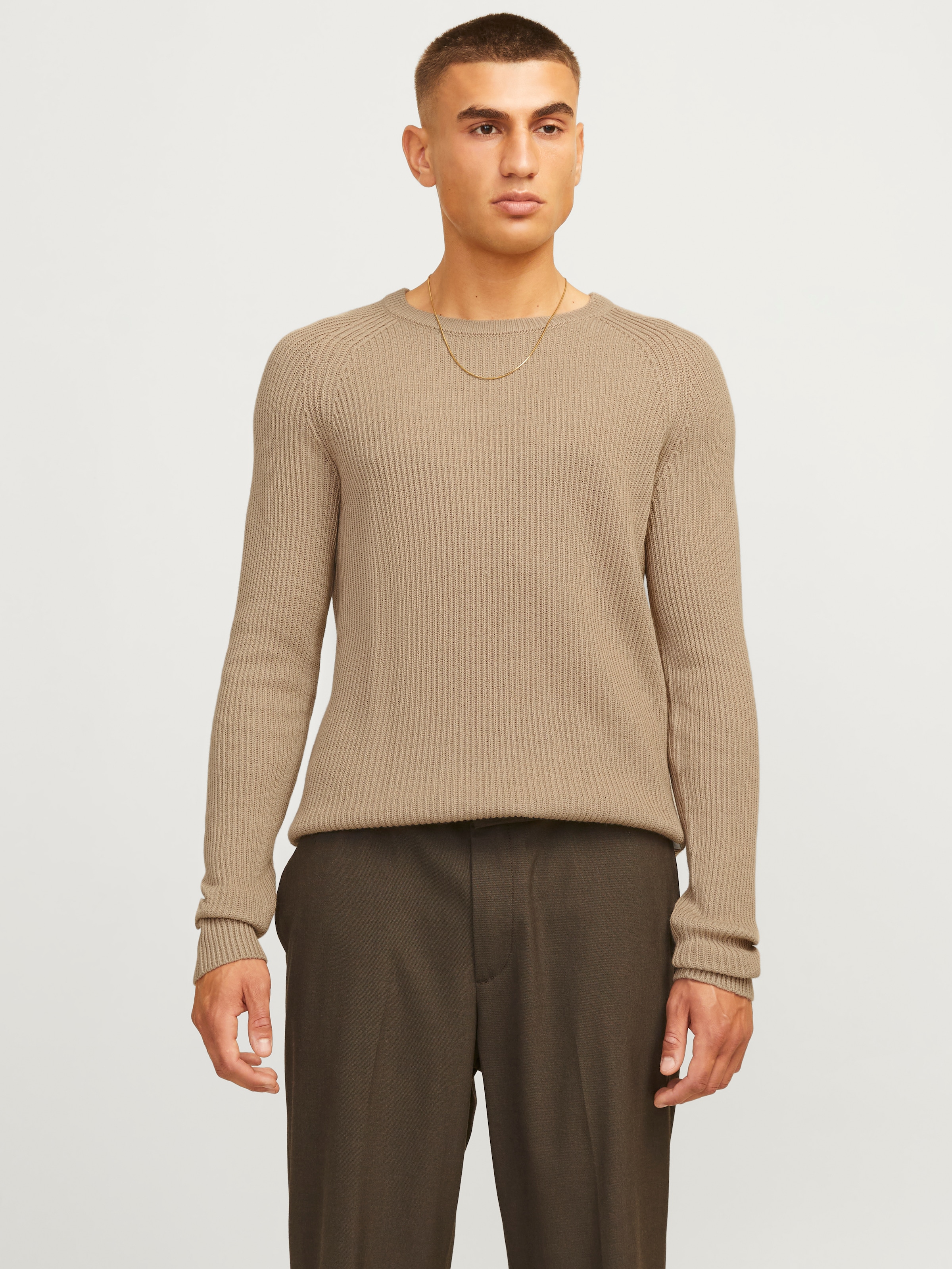 Jack & Jones Rundhalspullover "JJPANNEL KNIT CREW NECK AW24"