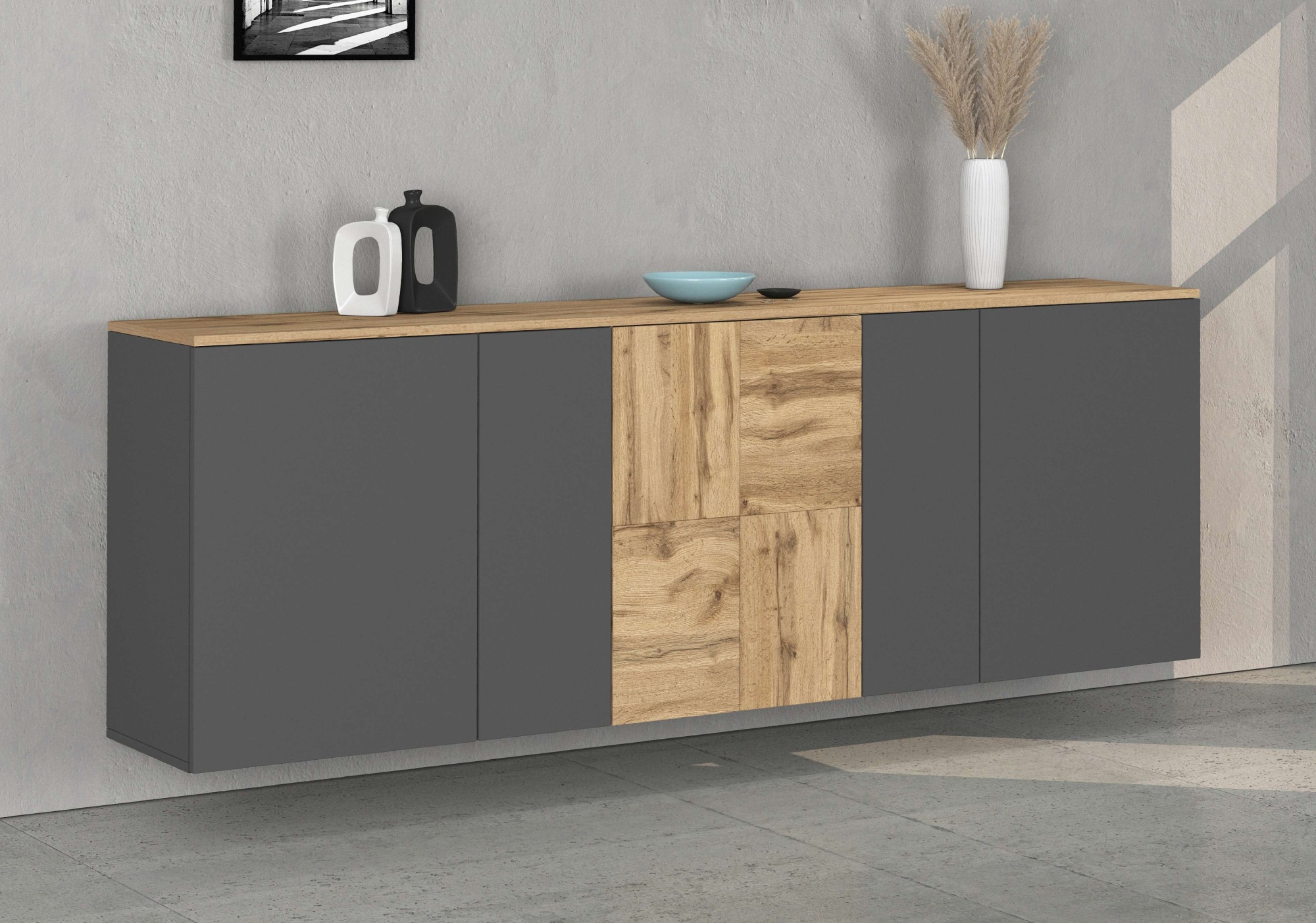 INOSIGN Sideboard »Sideboard ISEO, Kommode, Schrank, Kredenz« 1 Stk. tlg. stehend/hängend, 5 Türen, 6 Fächer, Breite 200 cm