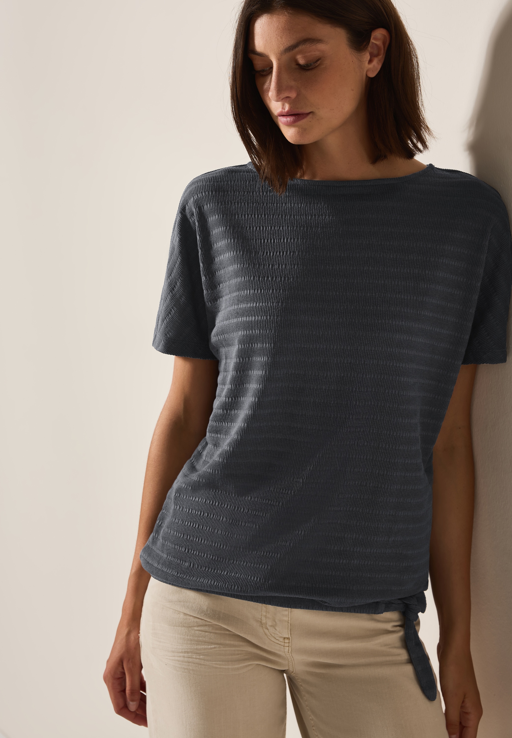 Cecil T-Shirt, in Smok-Optik und mit Knoten-Detail günstig online kaufen