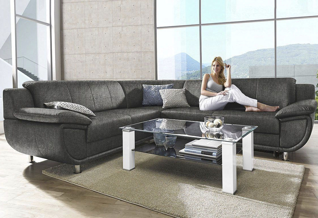 TRENDMANUFAKTUR Ecksofa "Rondo wahlweise mit Schlaffunktion, bequeme Armlehnen" L-Form, wahlw.mit Federkern, Füße chromfarben, Unser Dauertiefpreis