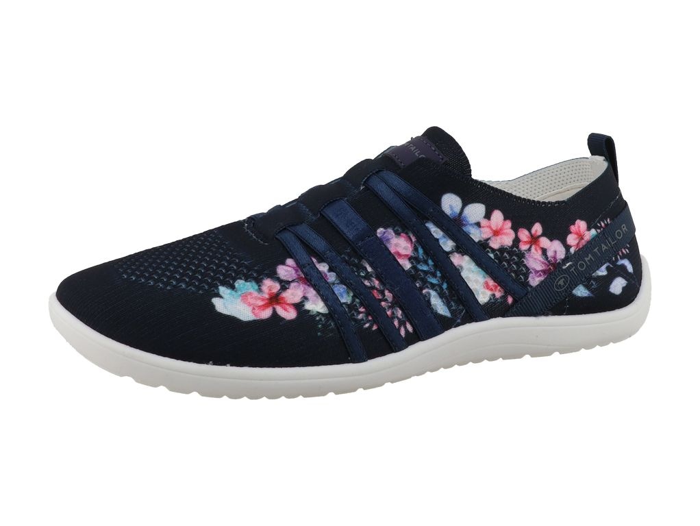 Barfußschuh TOM TAILOR "Lidia", Jungen, Gr. 39, navy multicolor, Lederimitat, Textil, Schuhe Barfußschuh, Freizeitschuh, Schlüpfschuh mit Blütenmuster