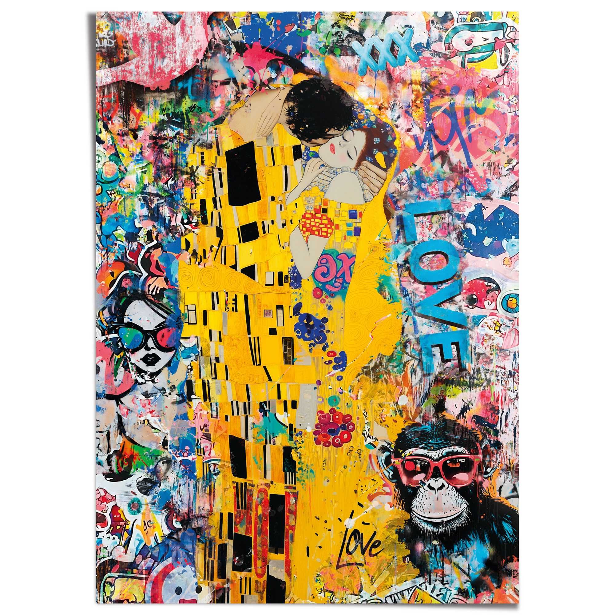 Reinders! Poster »Modern Kiss« Gemälde 1 Stk. tlg. Wohnzimmer - Gelb - Papier - Berühmte Künstler - 100x140 cm