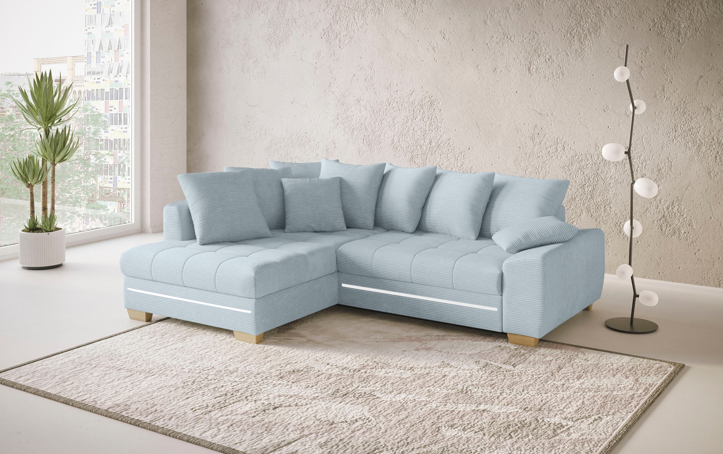 Mr. Couch Ecksofa »Nikita II, L-Form«, mit RGB-LED Beleuchtung, wahlweise mit Bett, Bettkasten, Kaltschaum