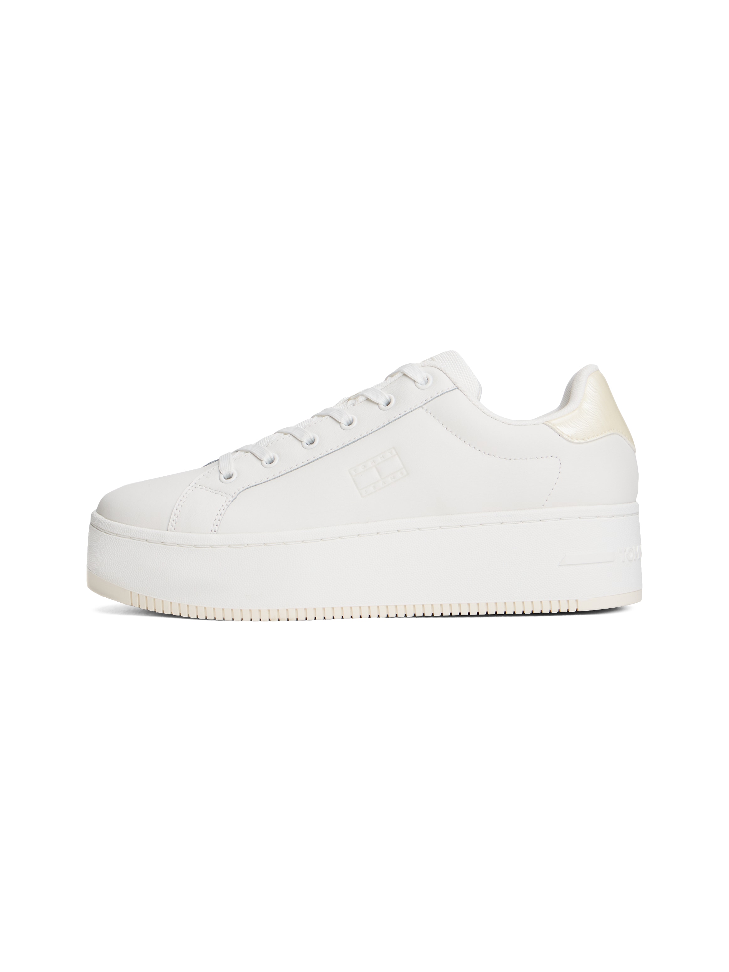 Tommy Jeans Plateausneaker »TJW FLATFORM PEARLIZED SNEAKER«, Freizeitschuh, Halbschuh, Schnürschuh mit weichem Schaftrand