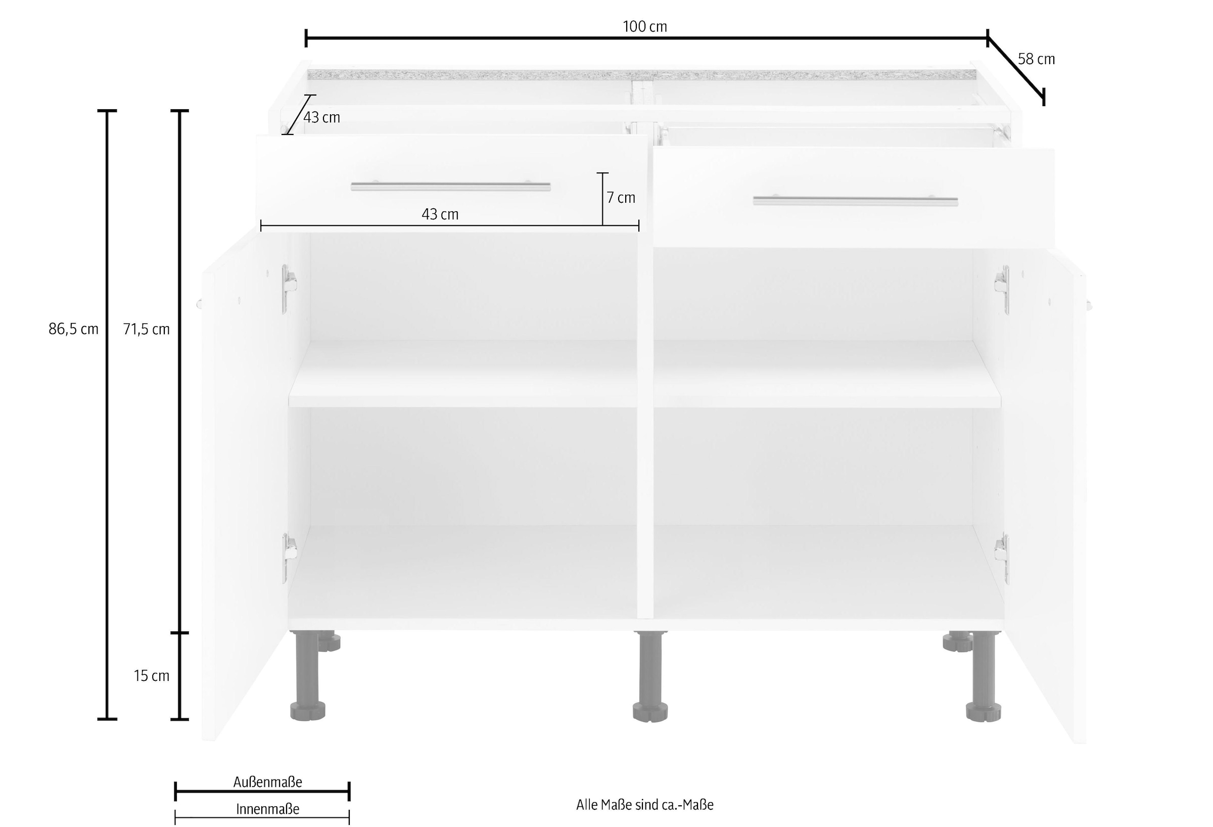 wiho Küchen Unterschrank »Ela«, Breite 100 cm, höhenverstellbare Füße | BAUR