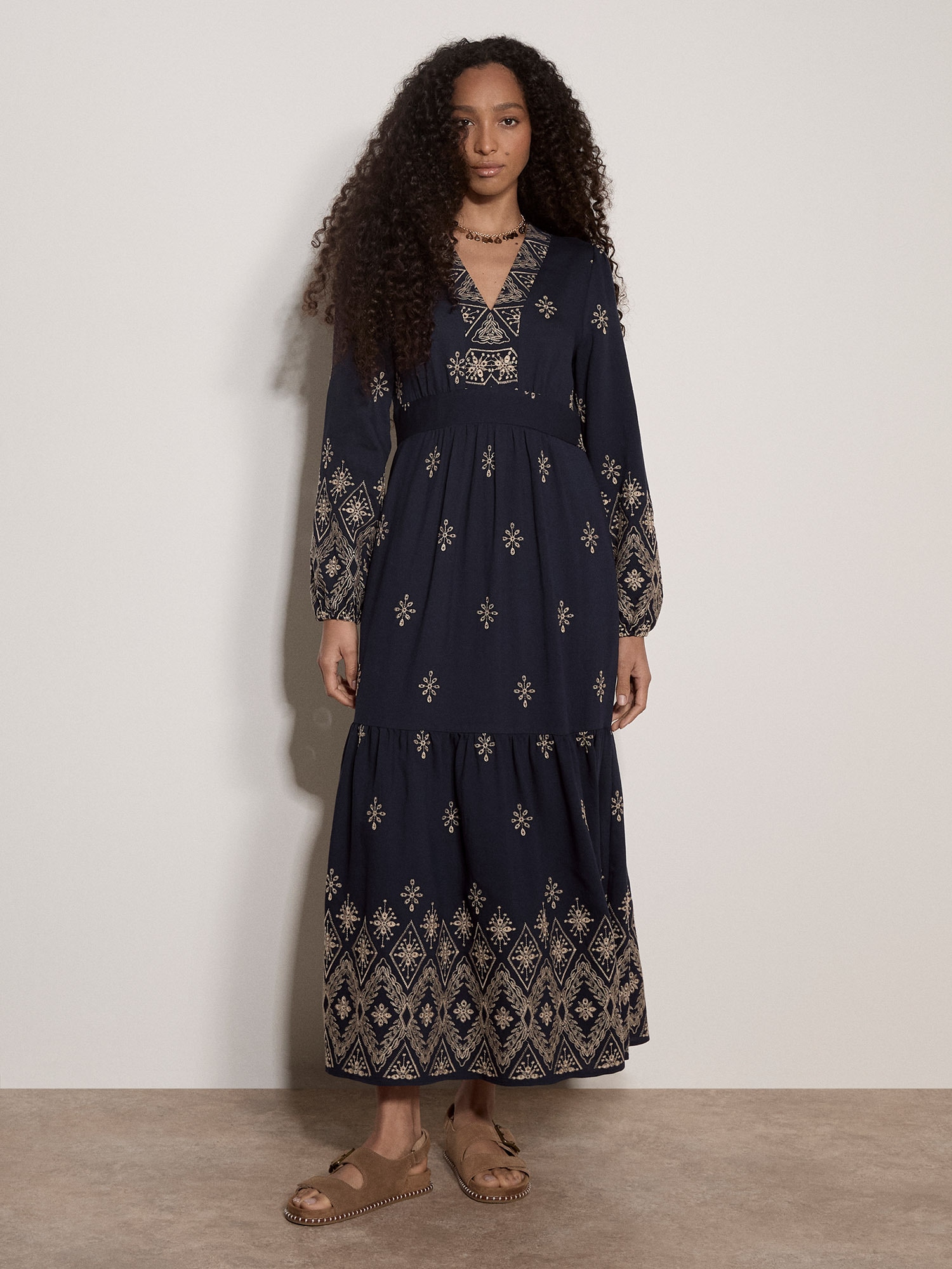 Apricot Maxikleid "Boho-Maxikleid" mit Stickerei