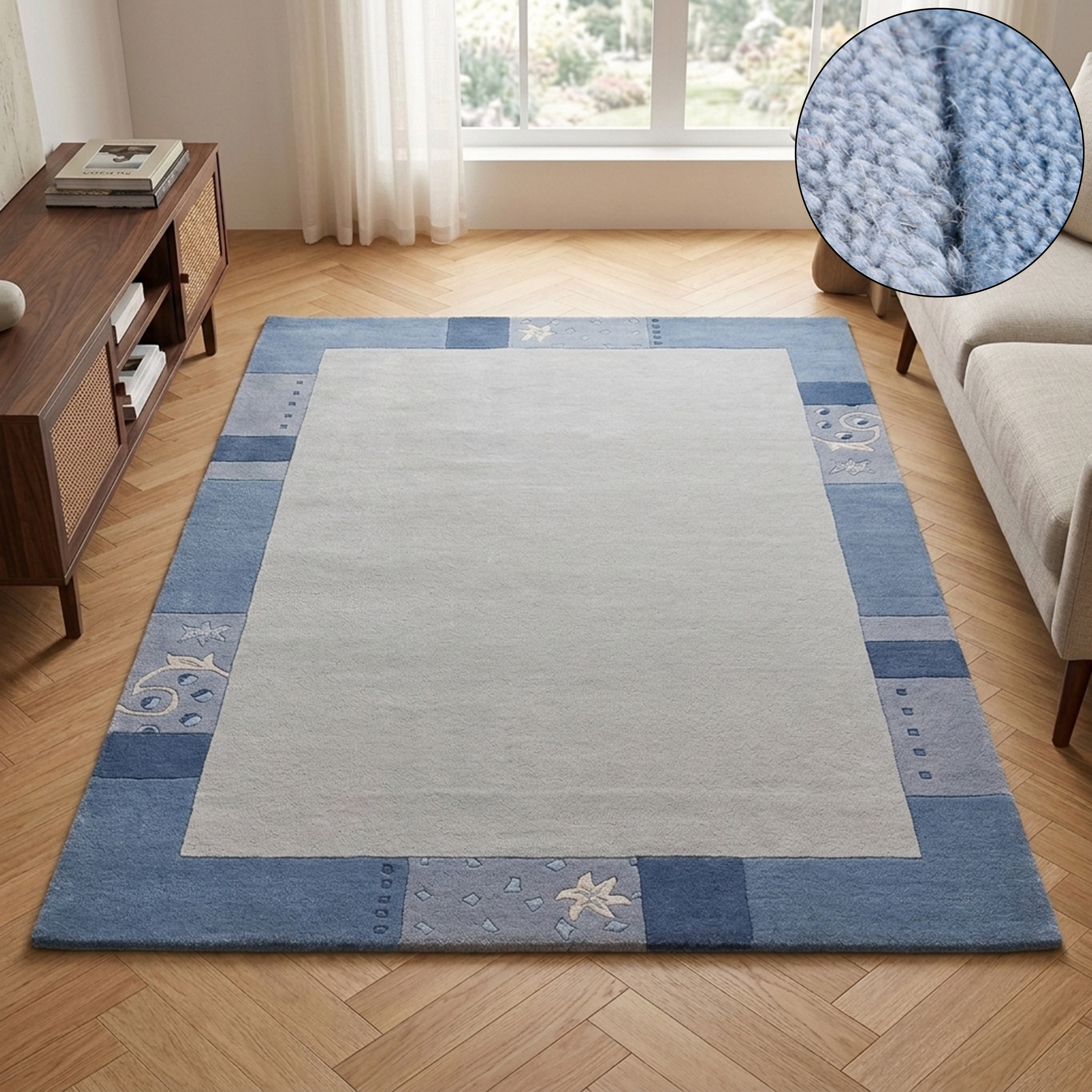 THEKO Wollteppich "Royal Ganges" rechteckig 13 mm Höhe 95% Wolle, mit Bordüre, ideal im Wohnzimmer & Schlafzimmer