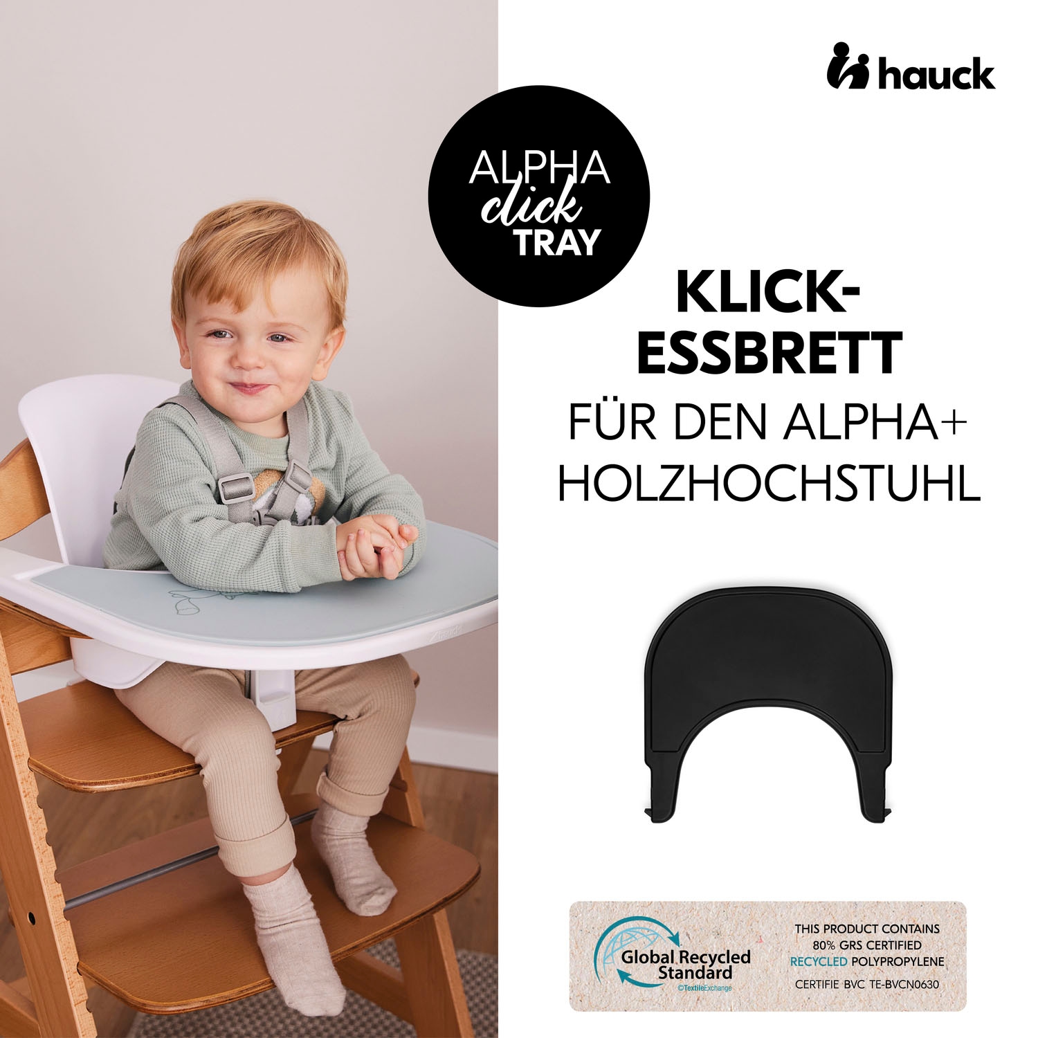 Hauck Hochstuhltablett »Alpha Click Tray, Black«, aus recyceltem Material