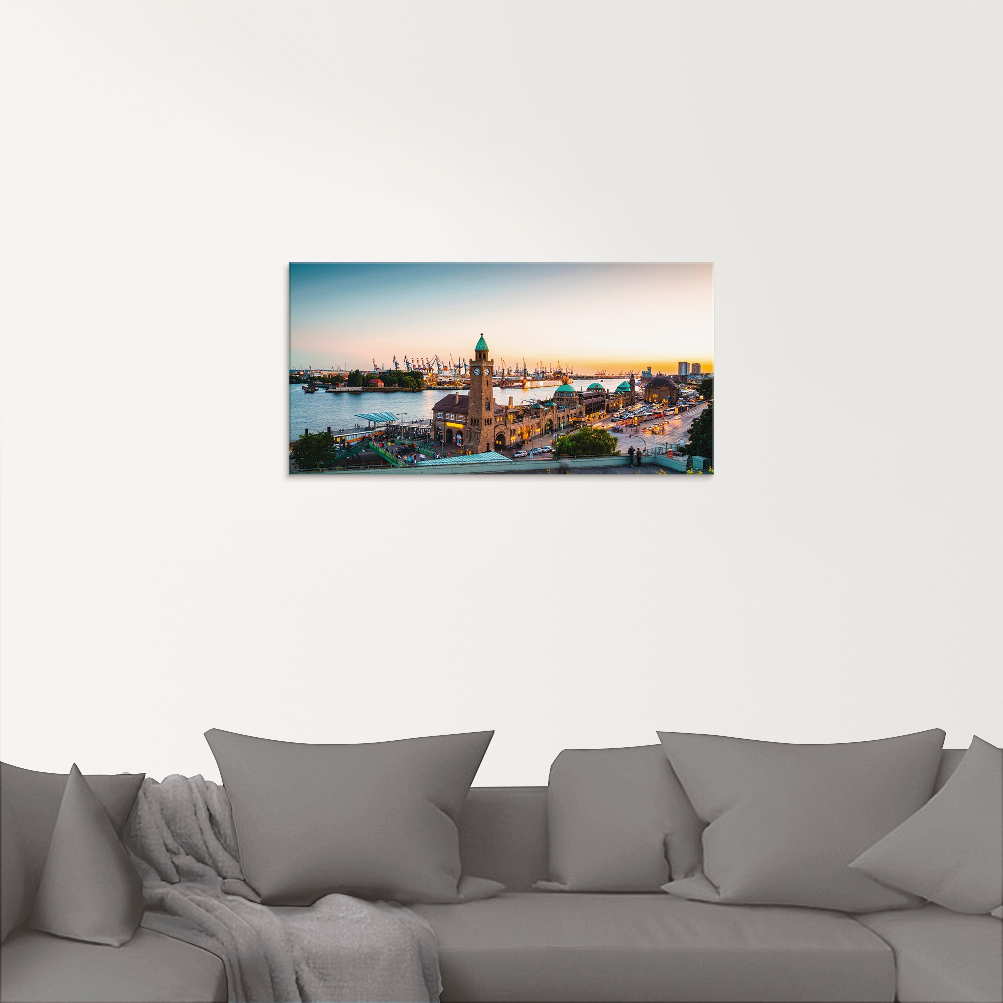 Artland Glasbild "Hamburg Hafen und Landungsbrücken" Deutschland 1 Stk. tlg. in verschiedenen Größen