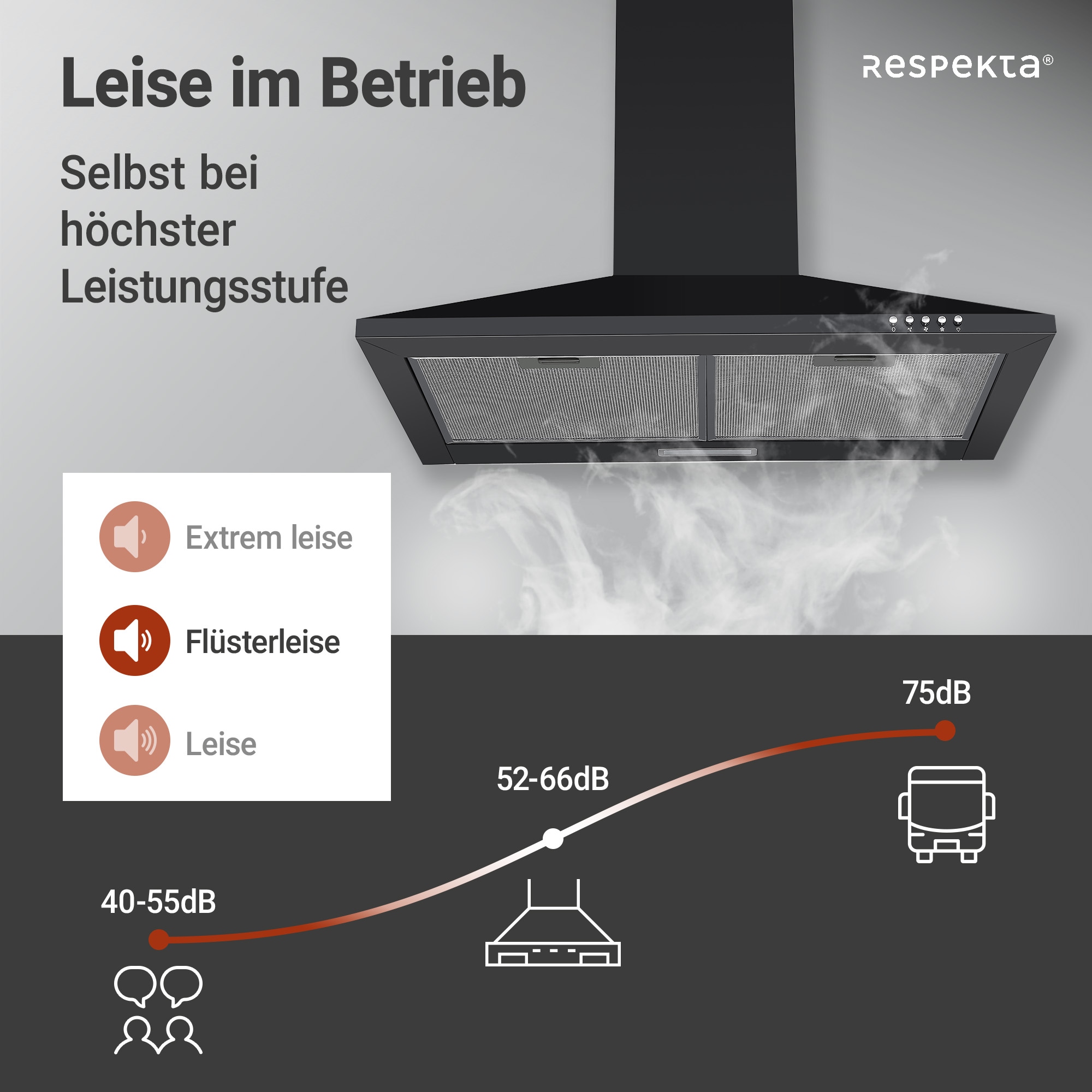 RESPEKTA Kaminhaube »CH 22055 SA«, 60 cm, 3 Leistungsstufen, LED-Beleuchtung, Ab- und Umluftfähig