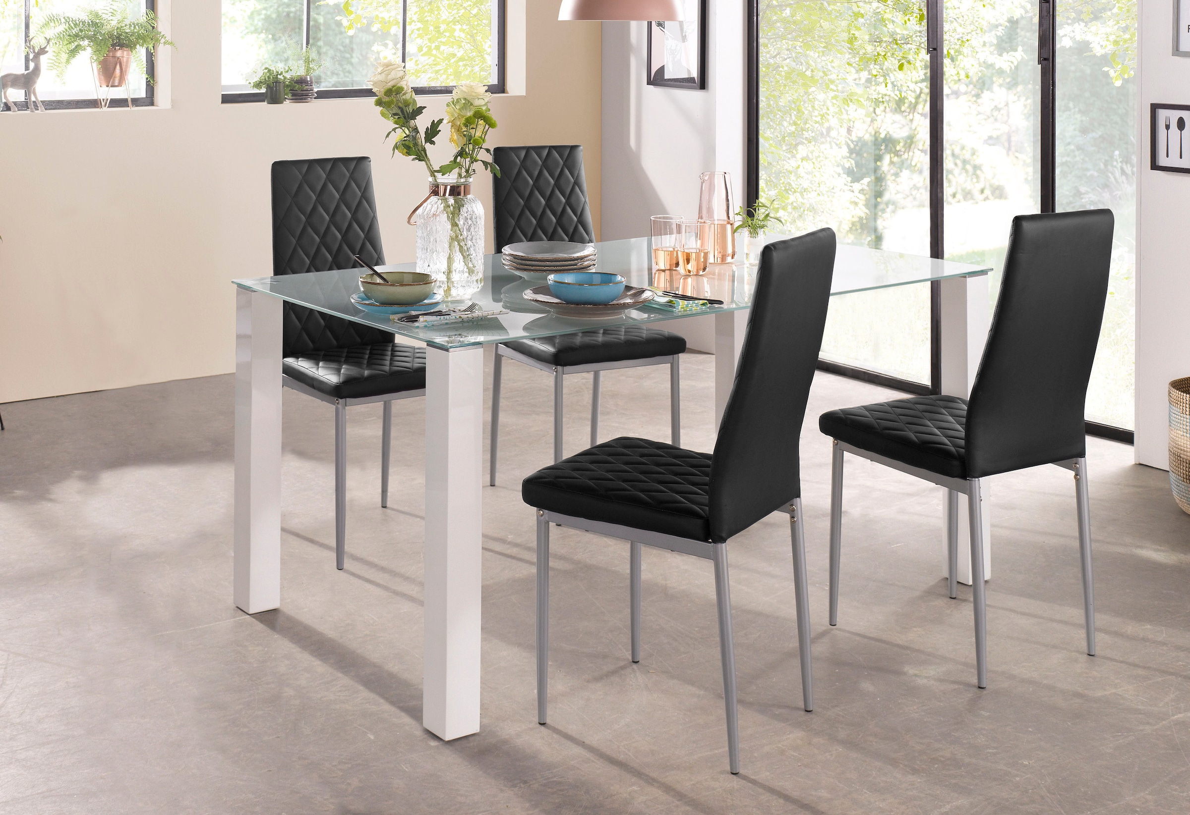 INOSIGN Essgruppe, (Set, 5 tlg.), 160 cm breiter Glastisch, verschiedene Fa günstig online kaufen