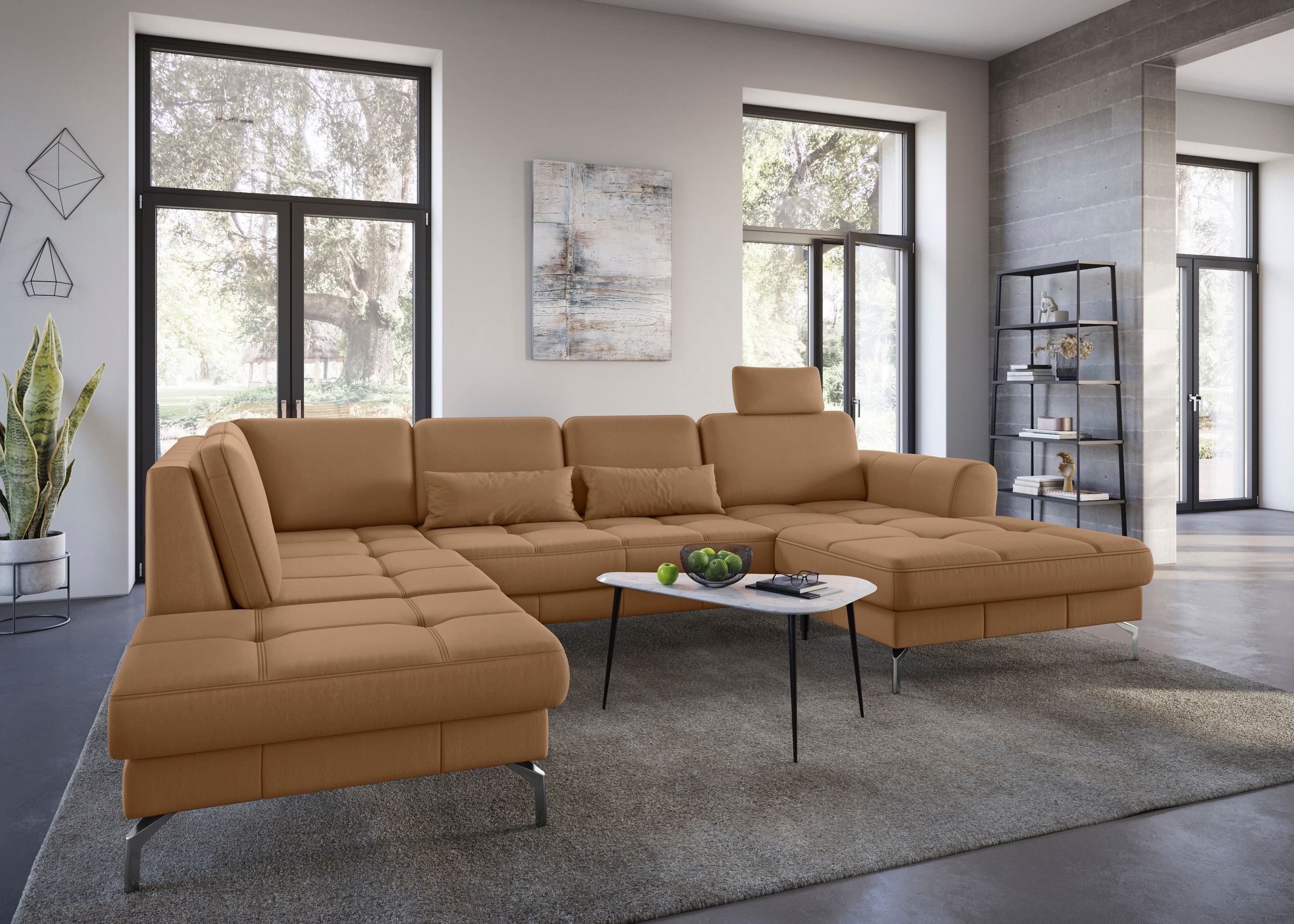 sit&more Wohnlandschaft »Bendigo U-Form«, inklusive Sitztiefenverstellung, Bodenfreiheit 15 cm, in 2 Fußfarben