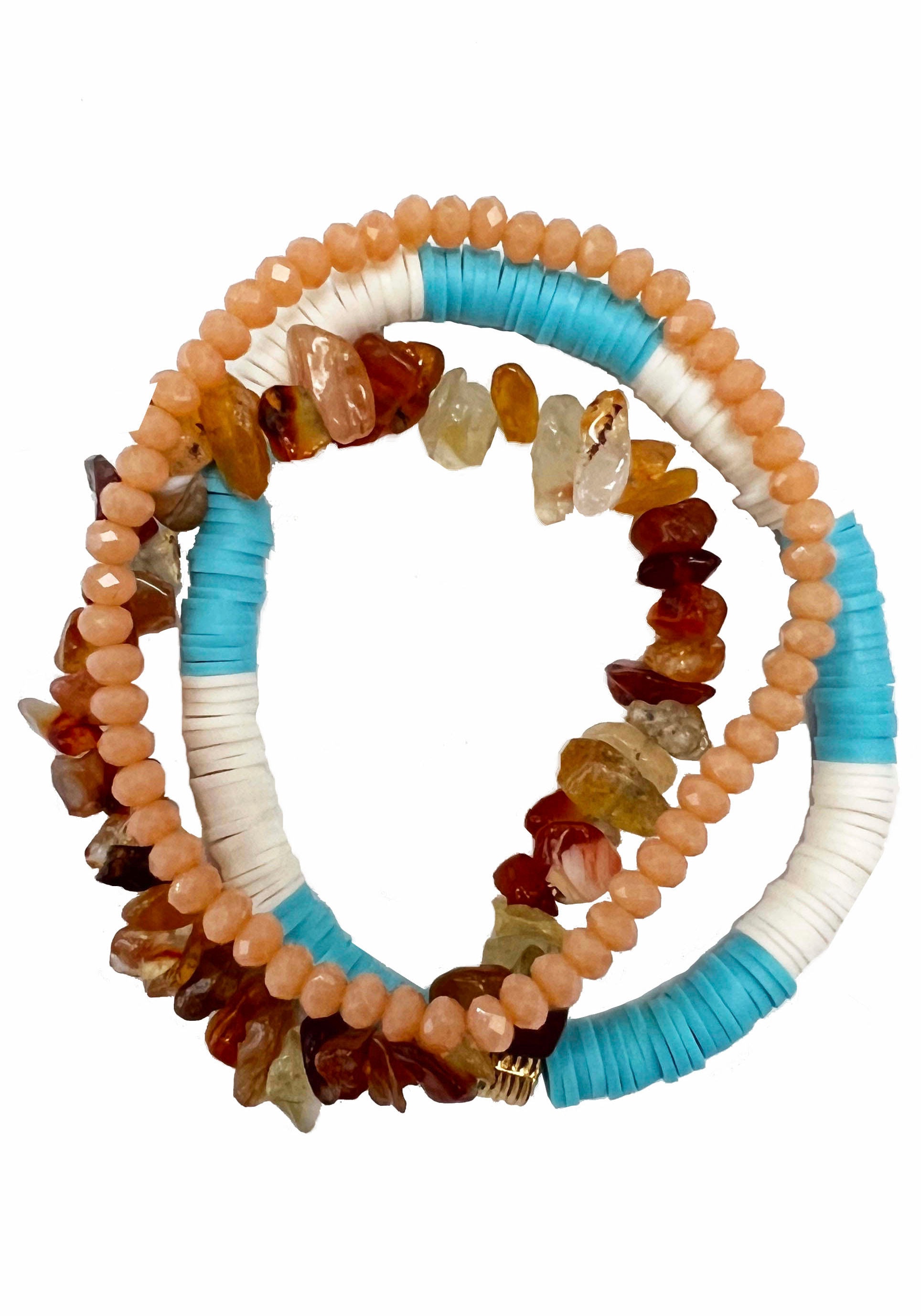 Armband Set FIRETTI "Multipack Schmuck Geschenk Zugarmbänder Steinarmband Edelstein", bunt (orangerot, hellbraun, orangerot, hellbraun), Armbänder, Damen, 18cm, Glas Resin Silikon Stein, Glas, Resin, Silikon, Stein, Made in Germany - mit Achat, Glasstein
