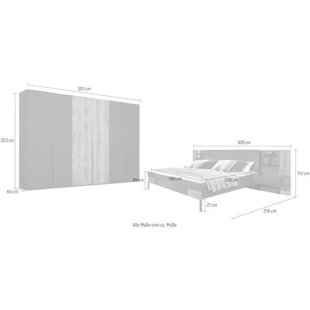 rauch Schlafzimmer-Set »Valetta«, Schrank, Bett, 2 Nachttische und 2  Paneele, optional mit Beleuchtung kaufen | BAUR